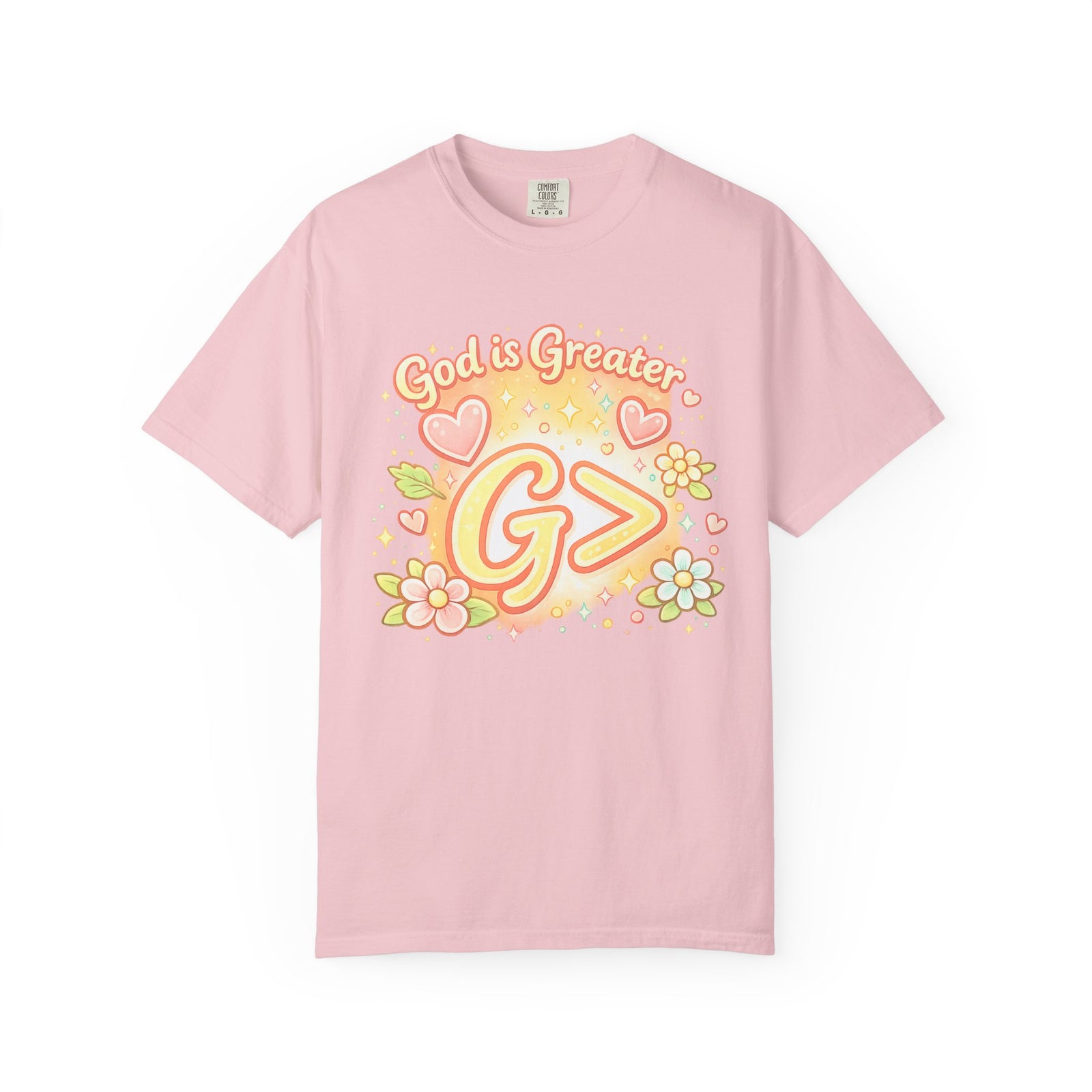 God's Greater Tee — Cute Floral Christian Graphic T-Shirt
