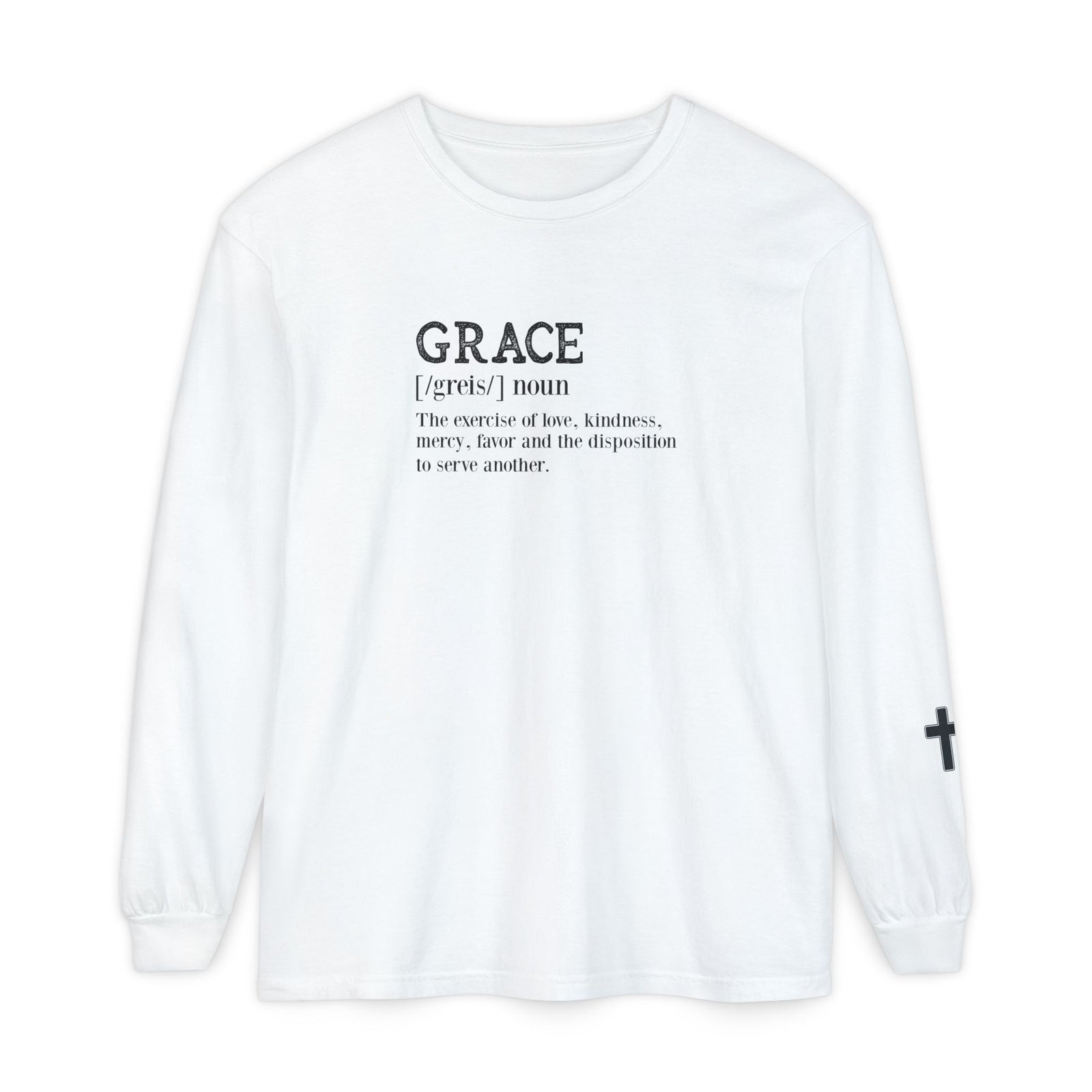 Grace Definition Long Sleeve Shirt — Christian Faith Cross Tee