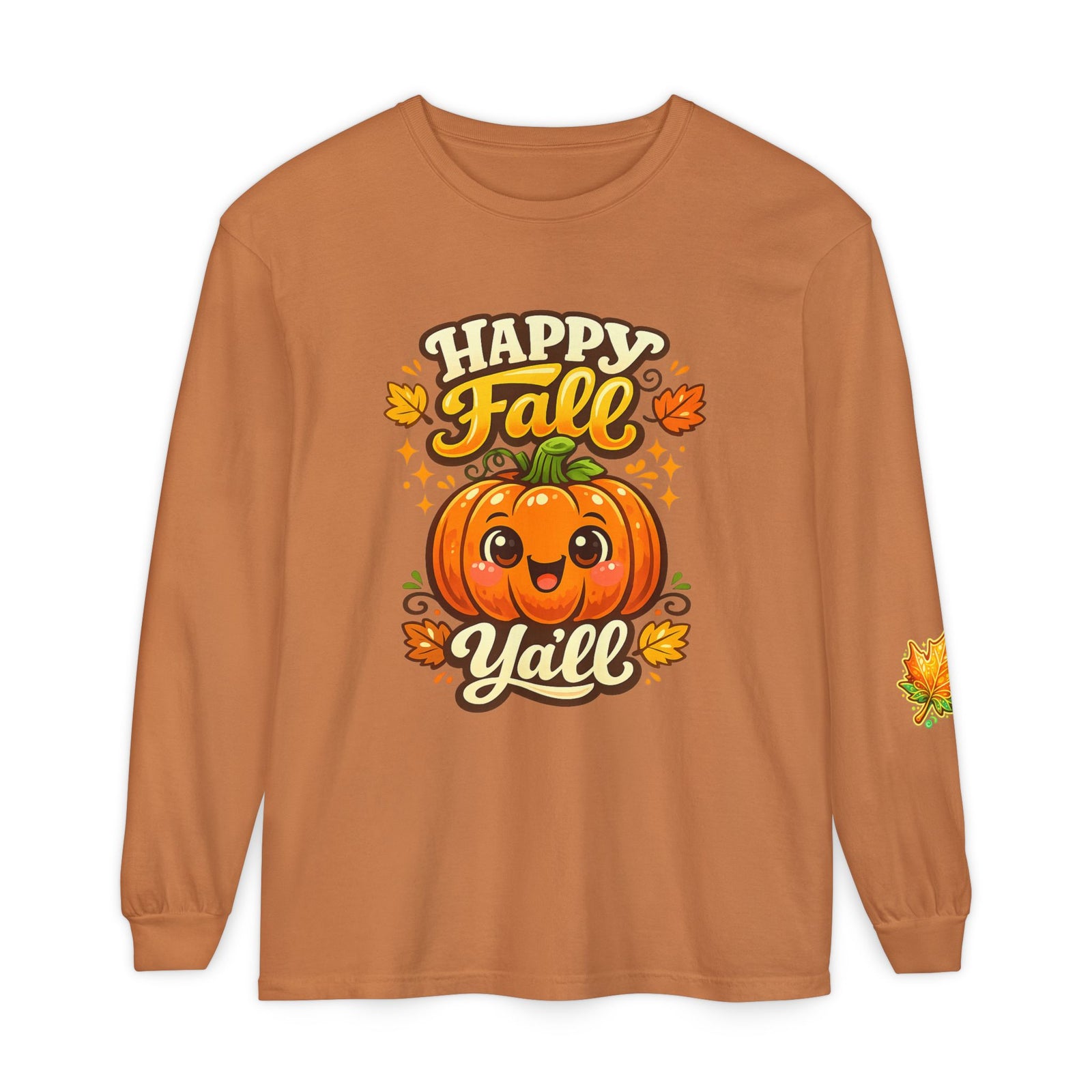 Happy Fall Y'all Long Sleeve Tee — Cute Pumpkin Autumn Shirt