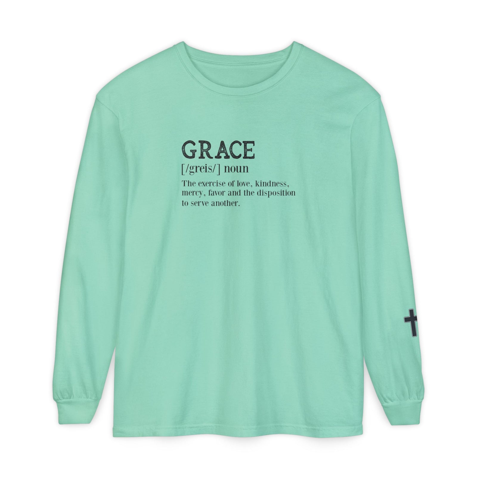 Grace Definition Long Sleeve Shirt — Christian Faith Cross Tee