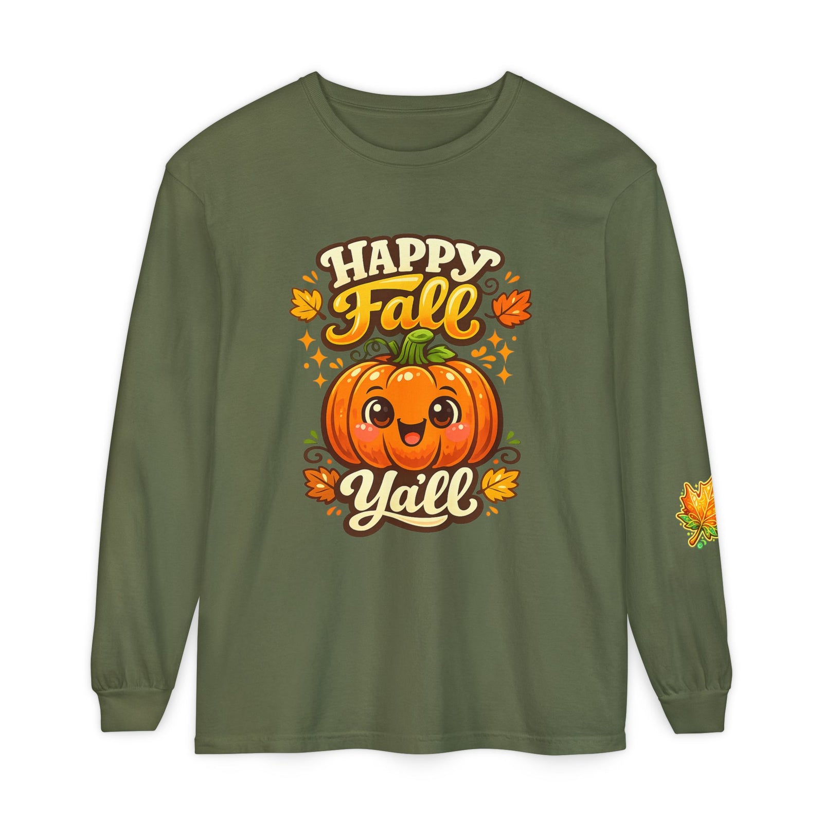 Happy Fall Y'all Long Sleeve Tee — Cute Pumpkin Autumn Shirt