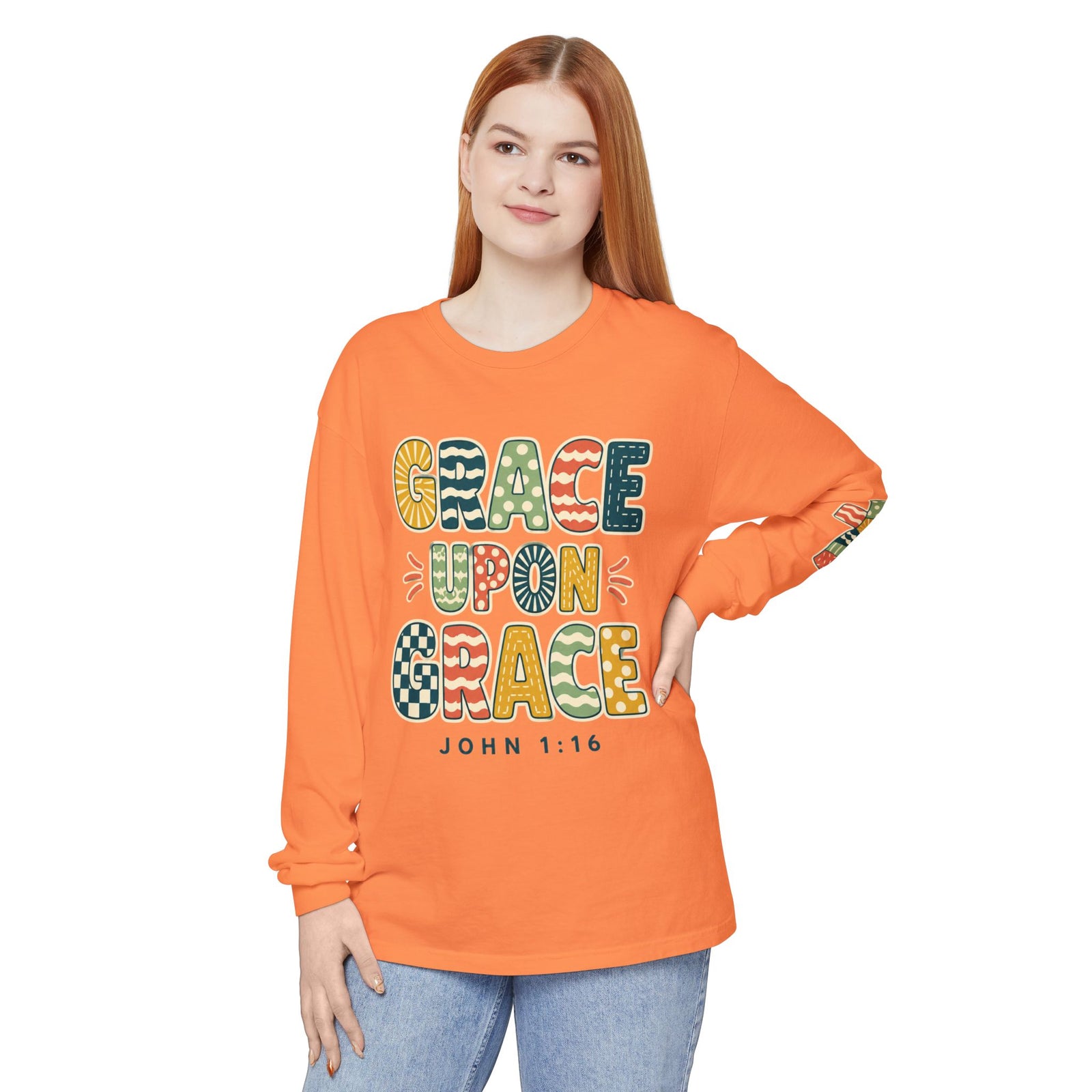 Grace Upon Grace Long Sleeve T-Shirt — John 1:16 Christian Tee