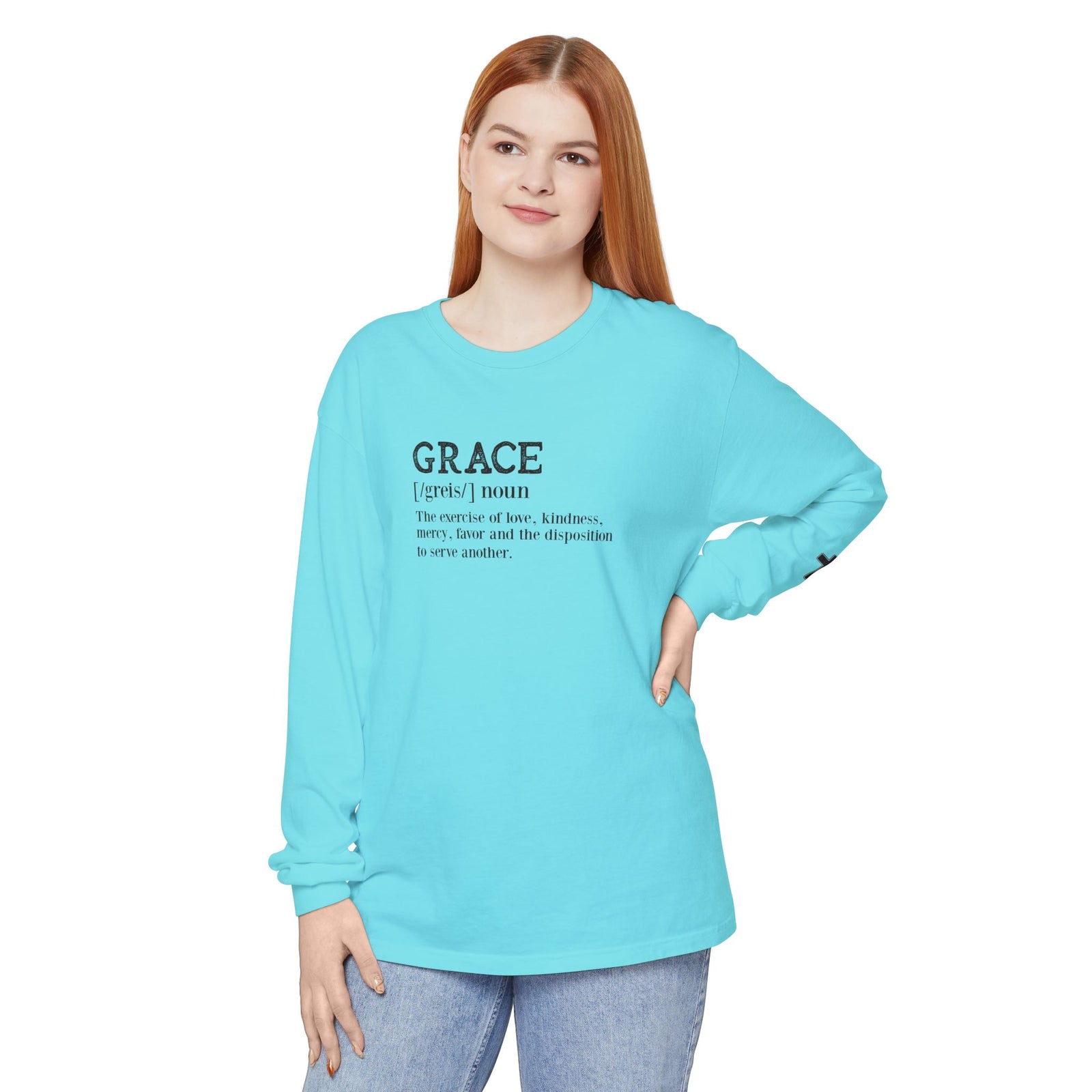 Grace Definition Long Sleeve Shirt — Christian Faith Cross Tee