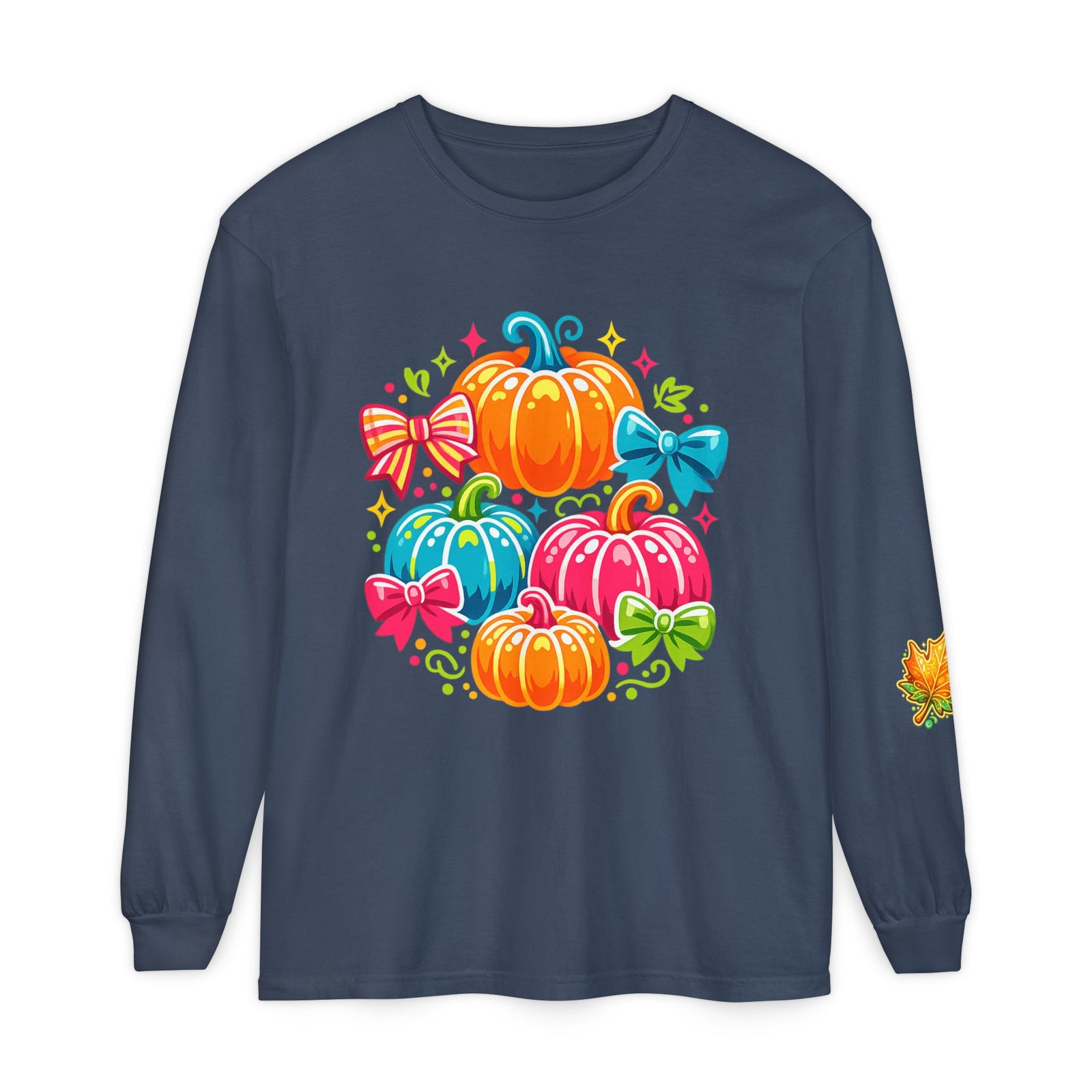 Cute Colorful Pumpkins Long Sleeve Tee — Fall Pumpkin Patch Graphic