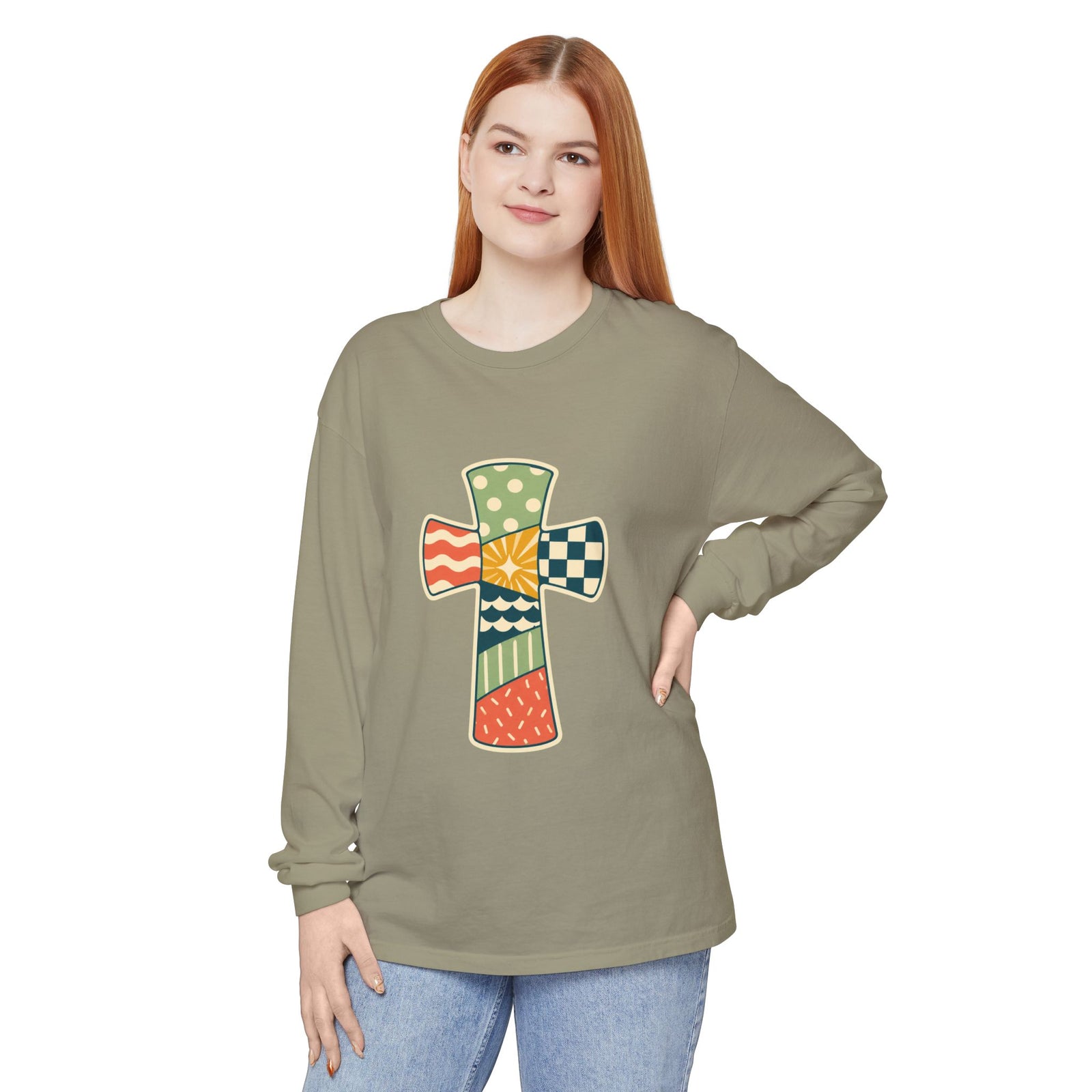 Patchwork Cross Long Sleeve T-Shirt