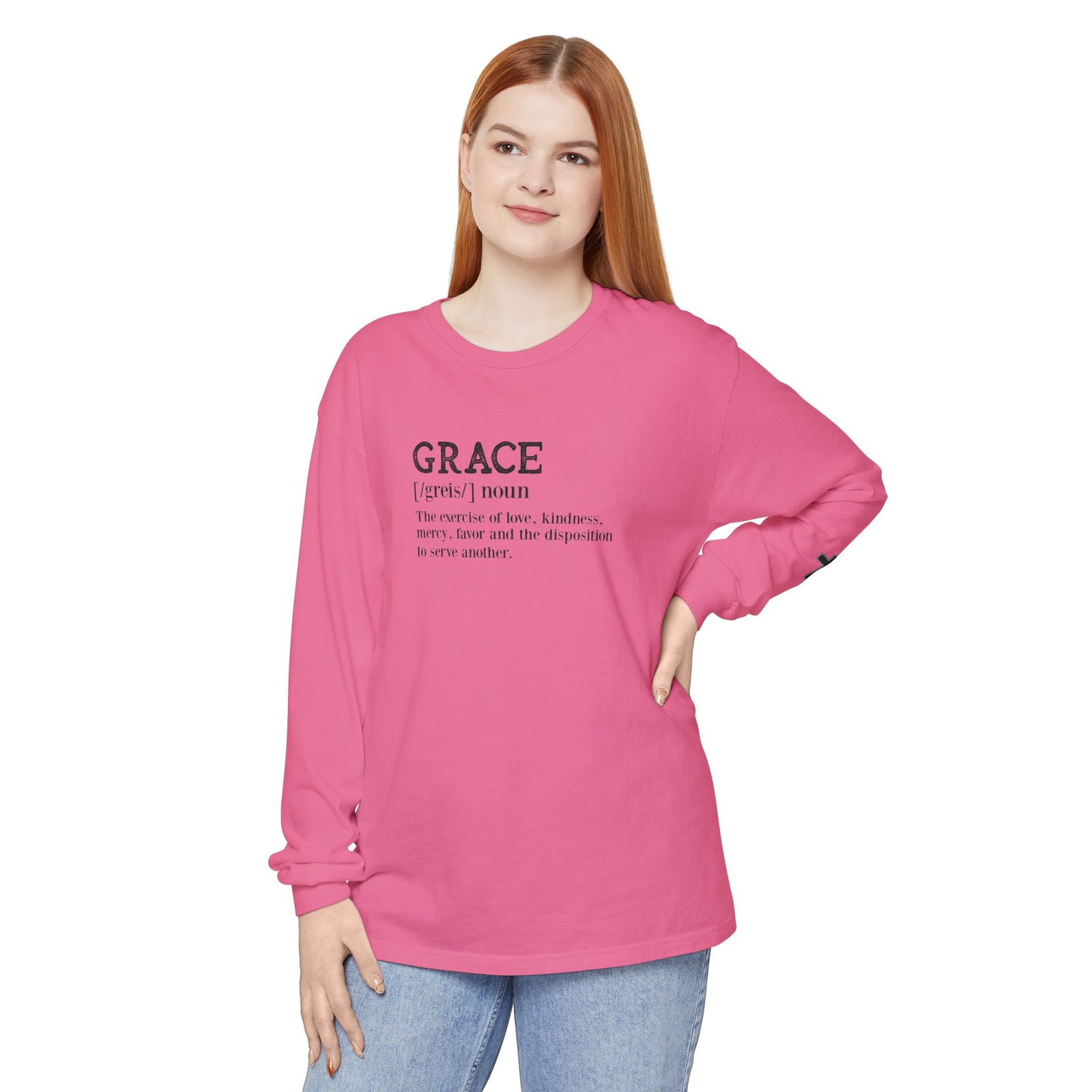 Grace Definition Long Sleeve Shirt — Christian Faith Cross Tee