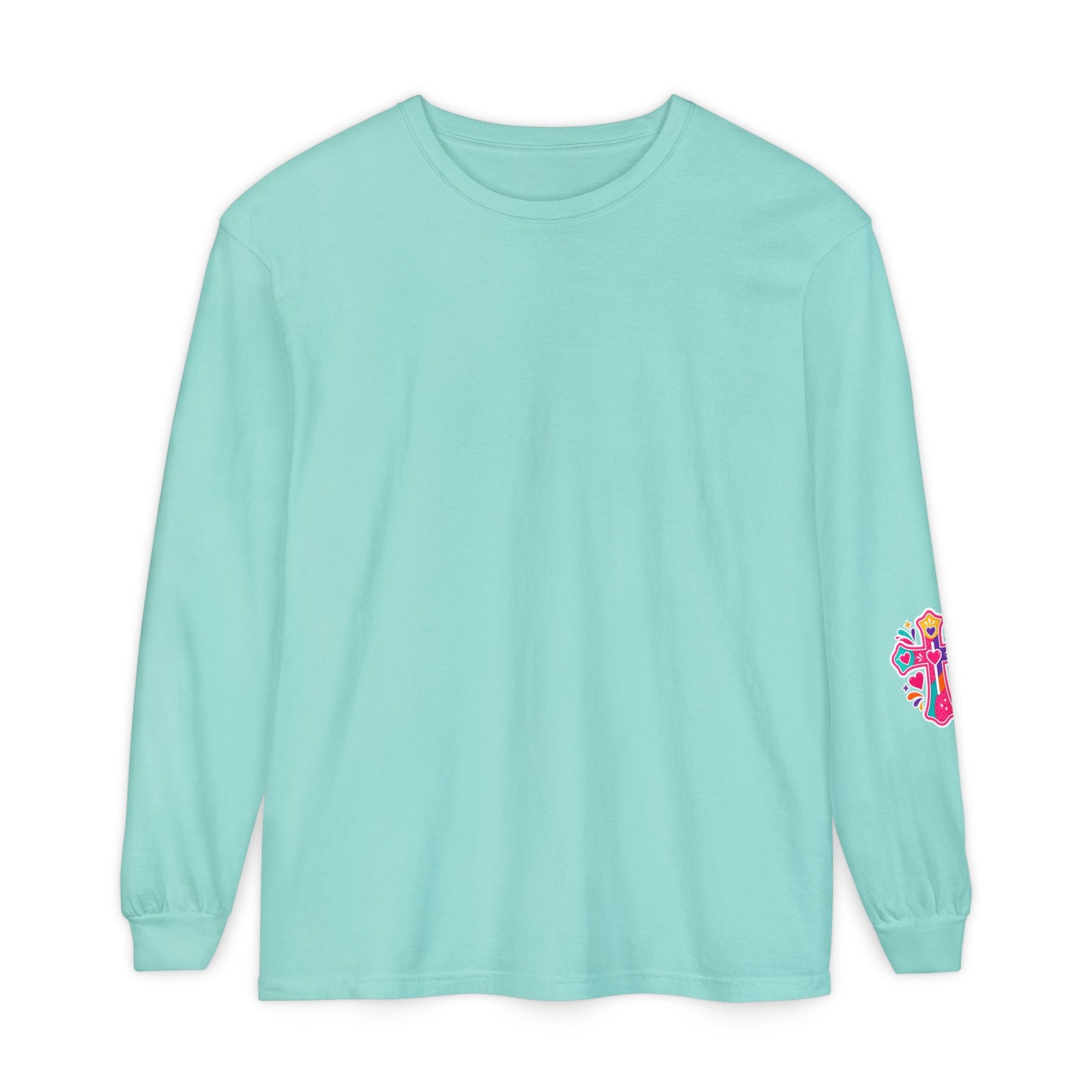 Christian Long Sleeve Tee — "Warning I Tell Everyone About Jesus" Colorful Faith Shirt