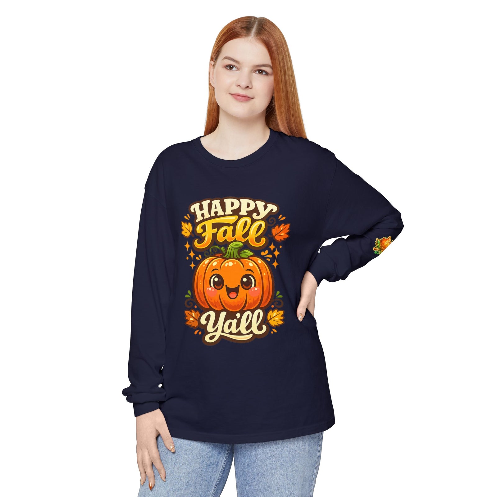 Happy Fall Y'all Long Sleeve Tee — Cute Pumpkin Autumn Shirt