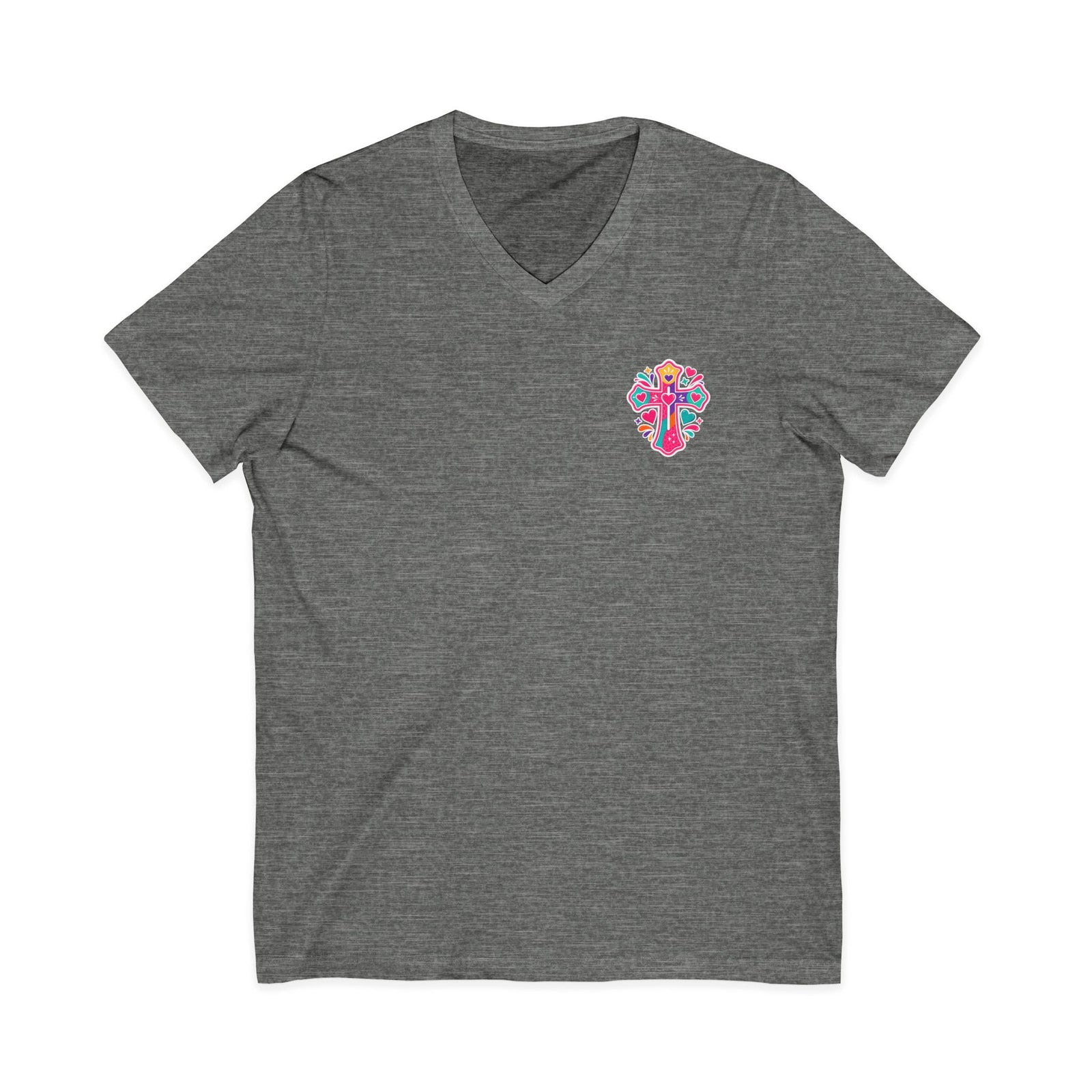 Christian V‑Neck Tee — "Warning I Tell Everyone About Jesus" Colorful Faith Shirt