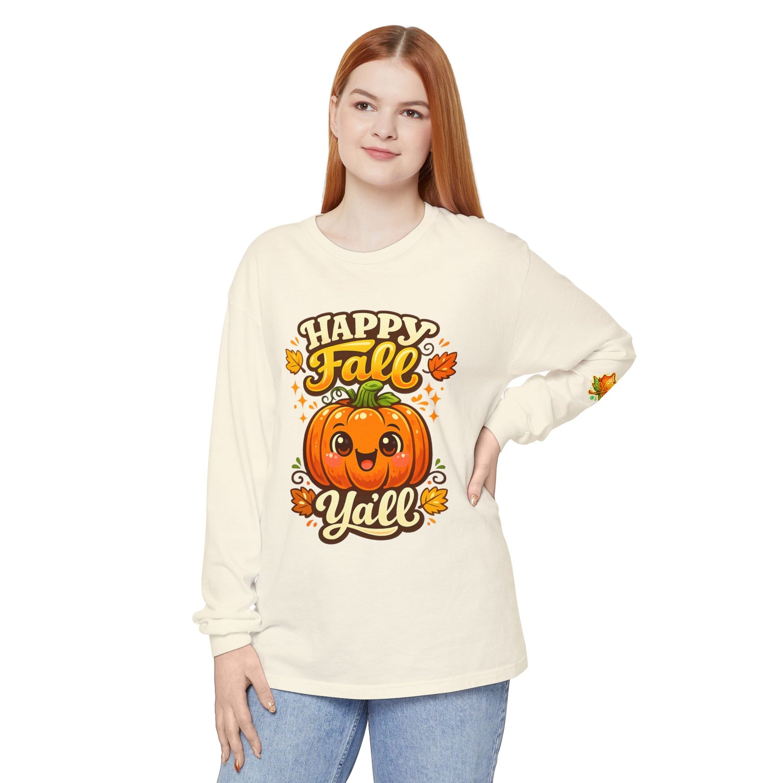 Happy Fall Y'all Long Sleeve Tee — Cute Pumpkin Autumn Shirt
