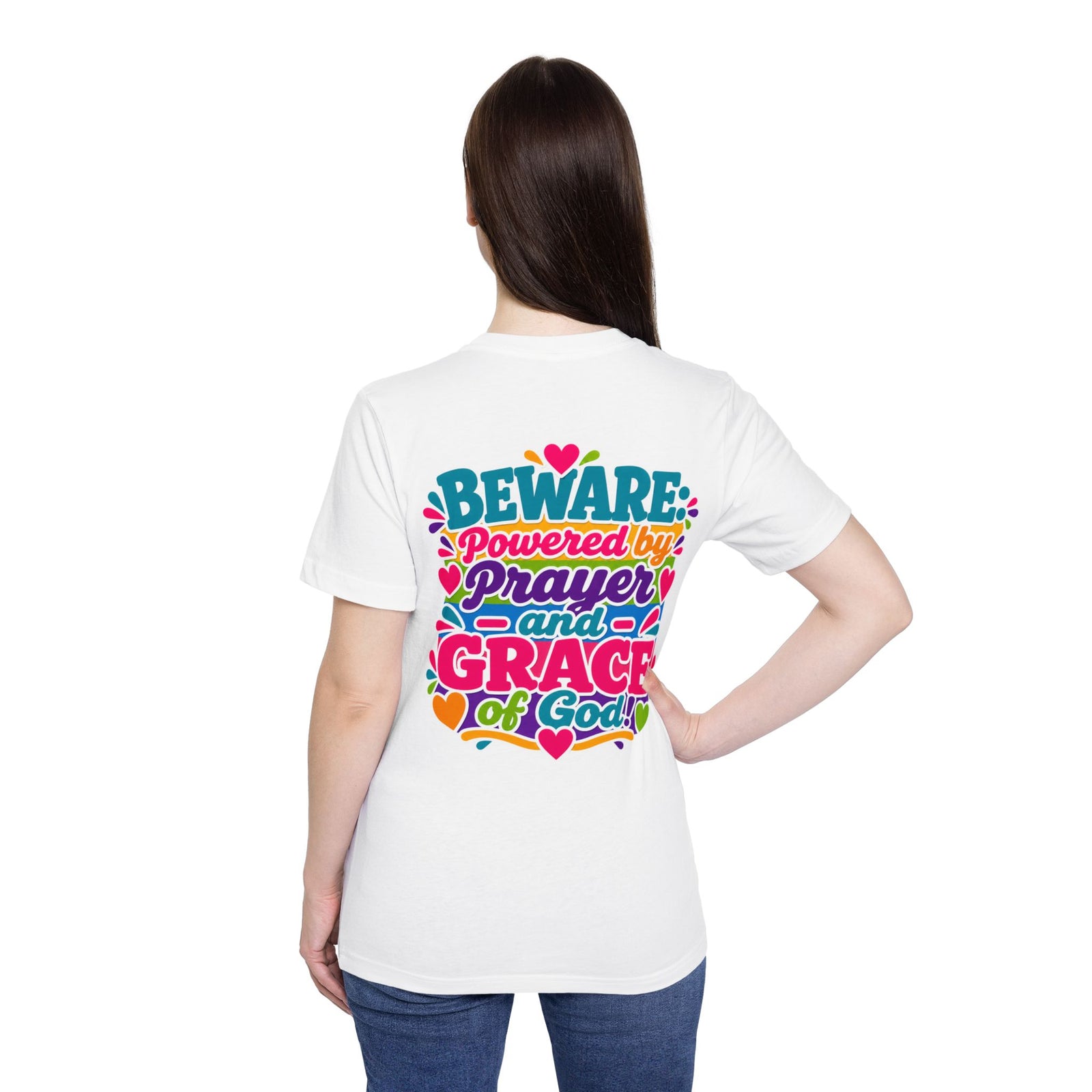 Christian Prayer & Grace T-Shirt — “Beware: Powered by Prayer and Grace of God”