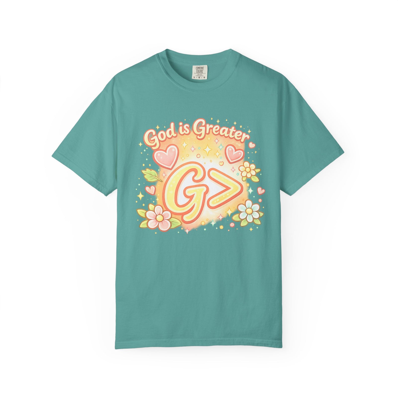 God's Greater Tee — Cute Floral Christian Graphic T-Shirt