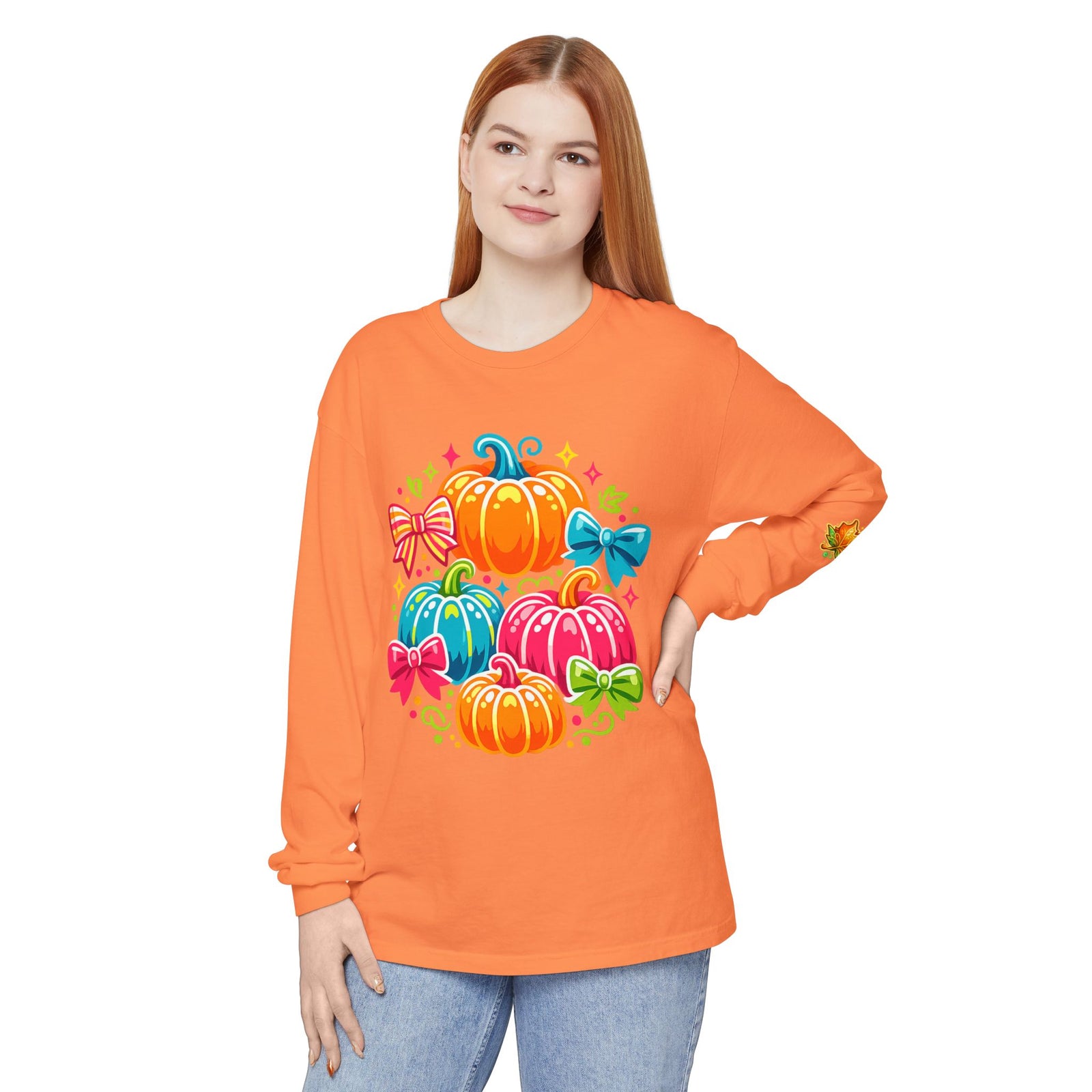 Cute Colorful Pumpkins Long Sleeve Tee — Fall Pumpkin Patch Graphic