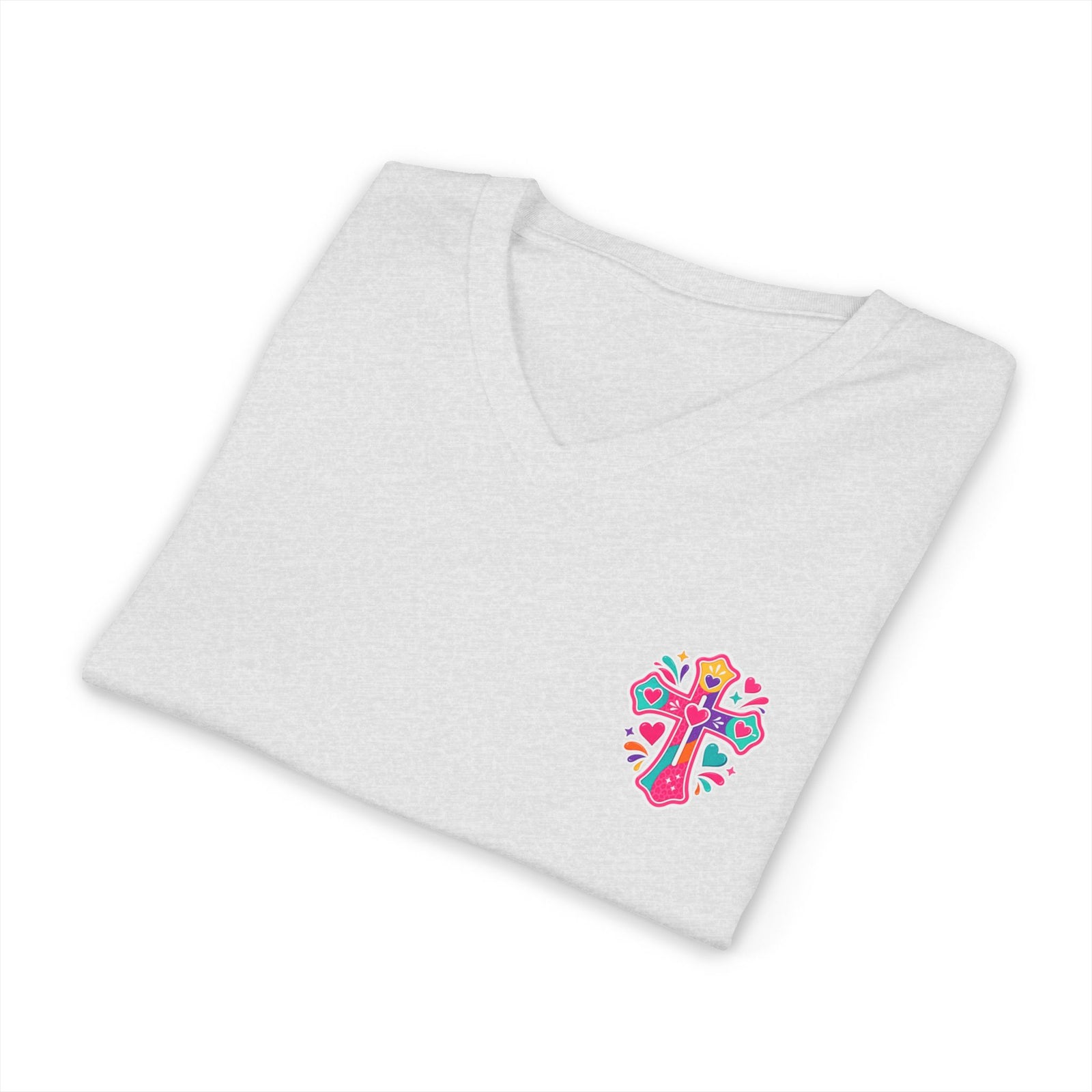 Christian V‑Neck Tee — "Warning I Tell Everyone About Jesus" Colorful Faith Shirt