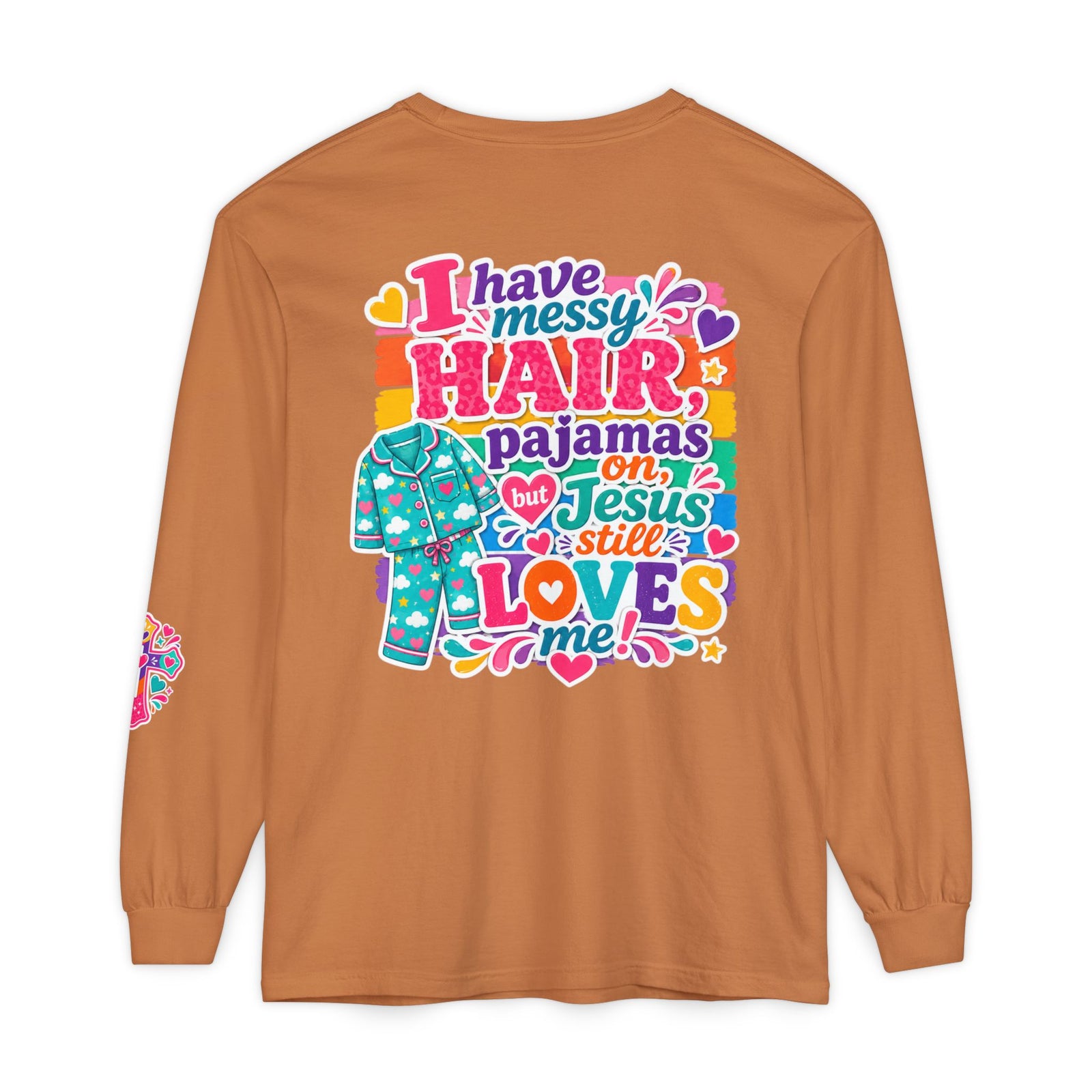 Christian Pajama Graphic Long Sleeve Tee — "...Jesus Still Loves Me"
