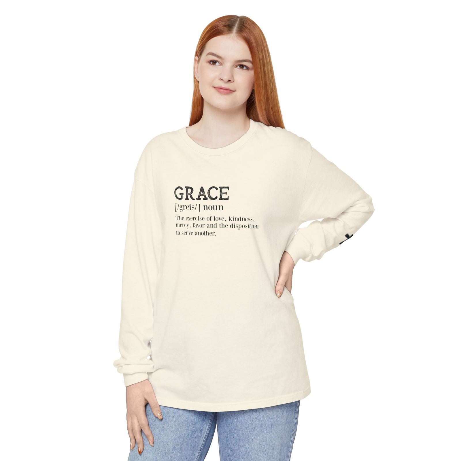 Grace Definition Long Sleeve Shirt — Christian Faith Cross Tee