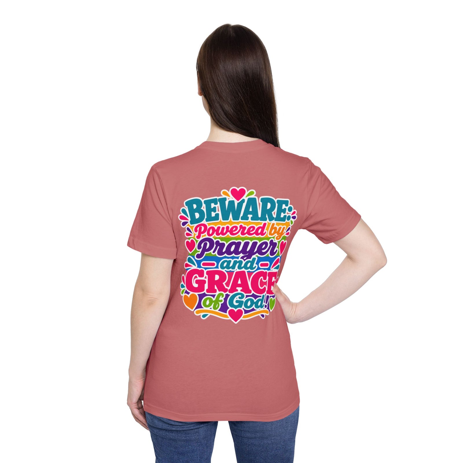 Christian Prayer & Grace T-Shirt — “Beware: Powered by Prayer and Grace of God”