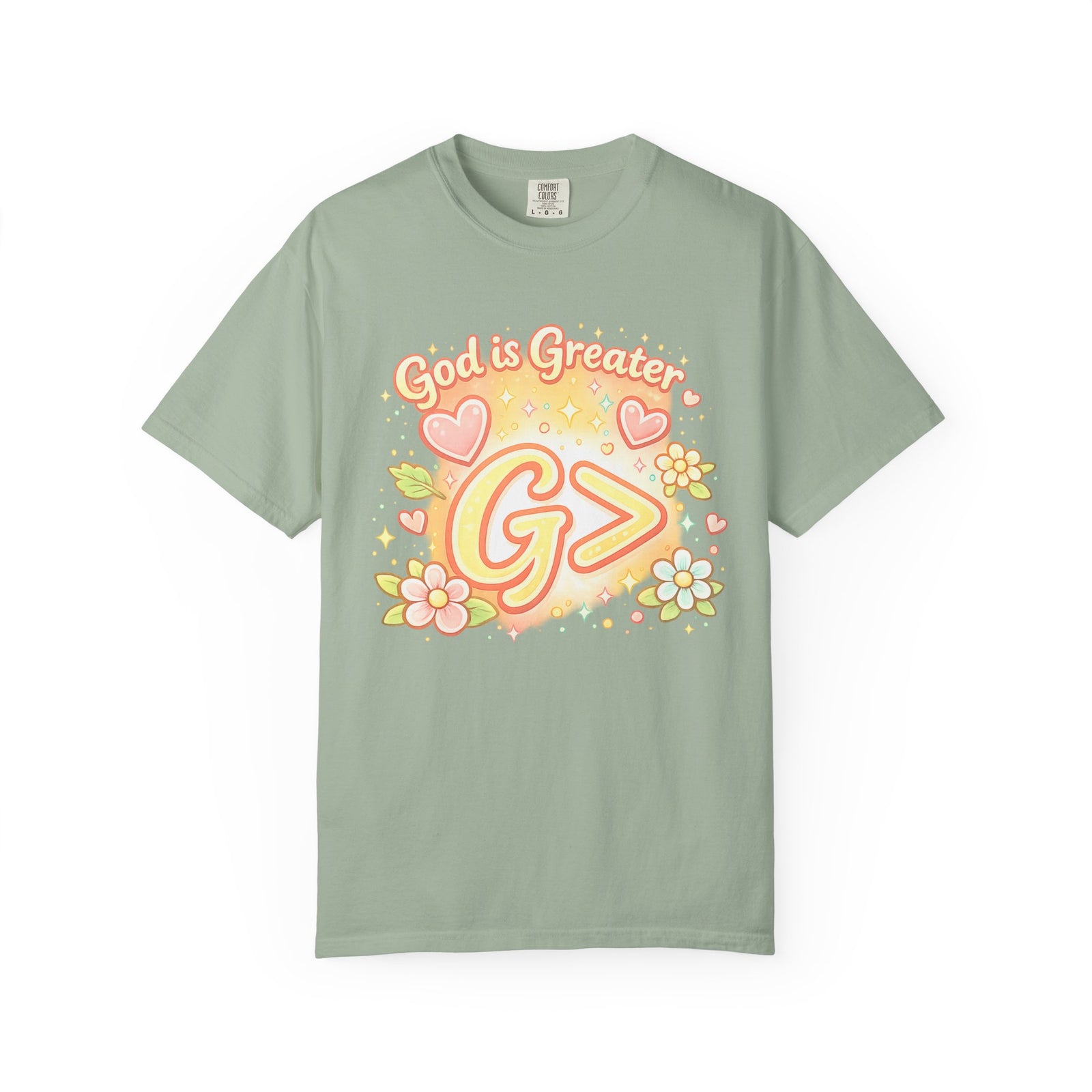 God's Greater Tee — Cute Floral Christian Graphic T-Shirt