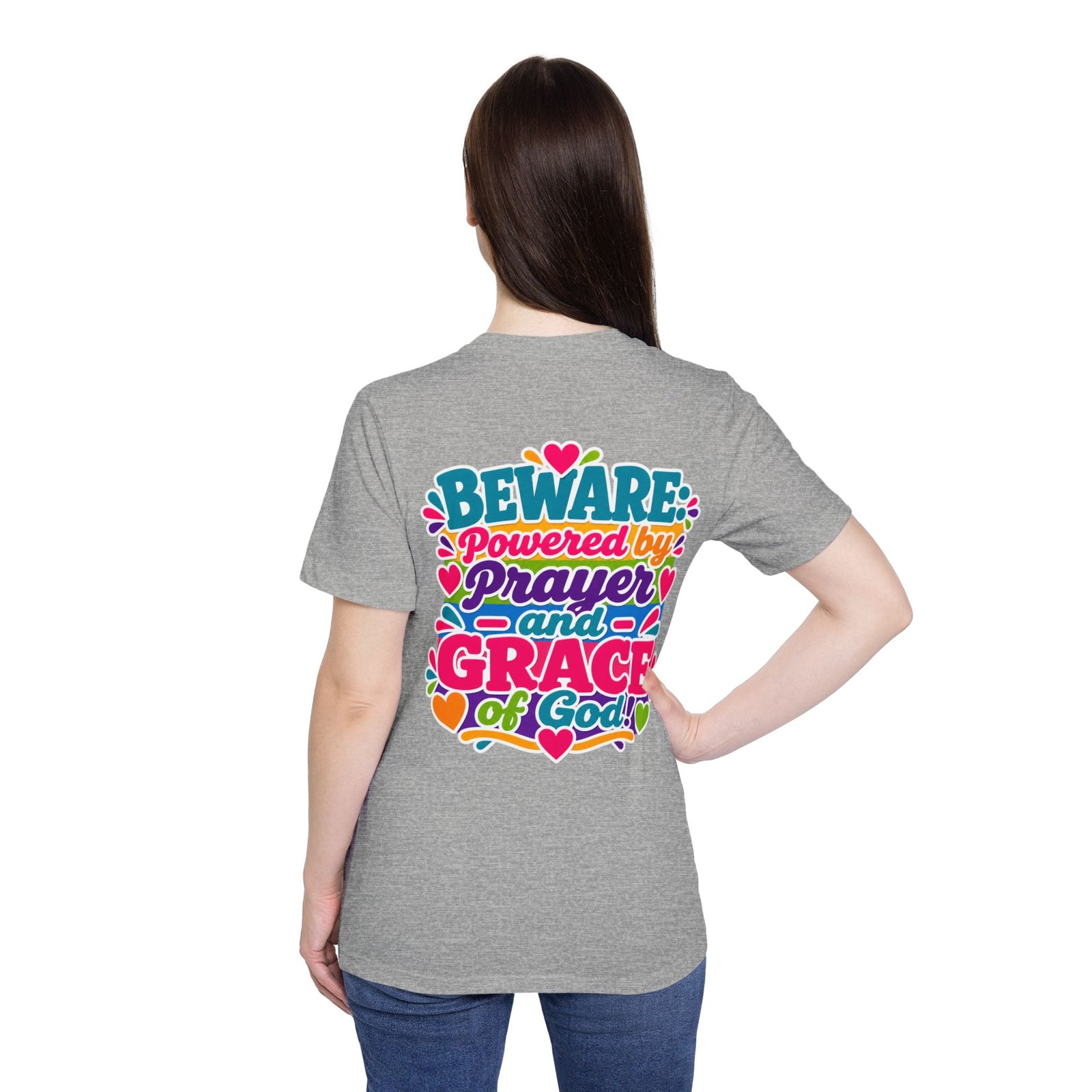 Christian Prayer & Grace T-Shirt — “Beware: Powered by Prayer and Grace of God”