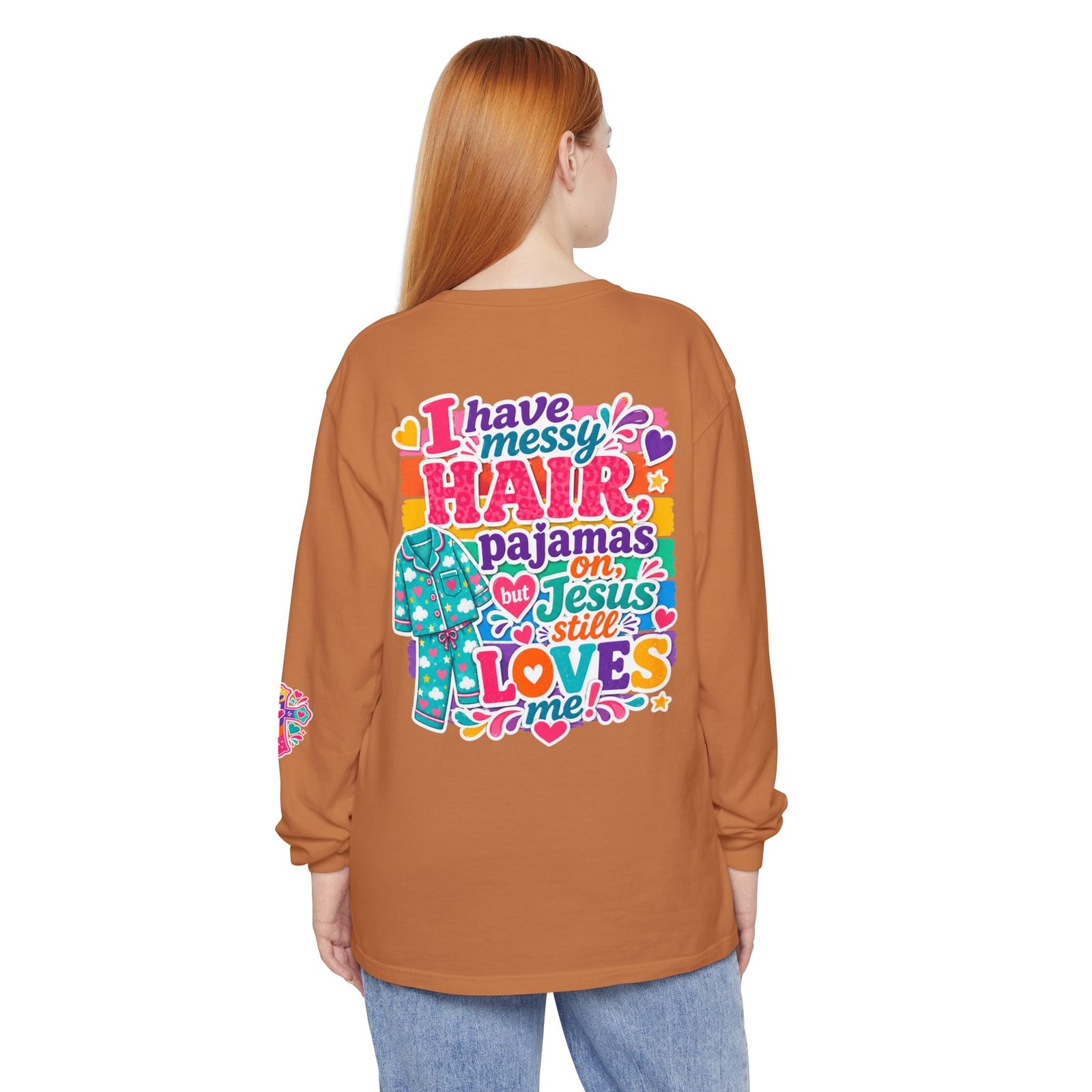 Christian Pajama Graphic Long Sleeve Tee — "...Jesus Still Loves Me"