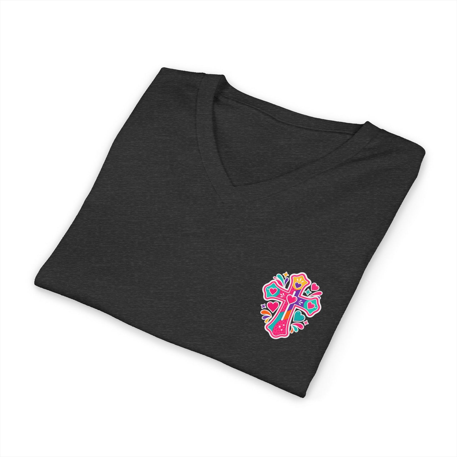 Christian V‑Neck Tee — "Warning I Tell Everyone About Jesus" Colorful Faith Shirt