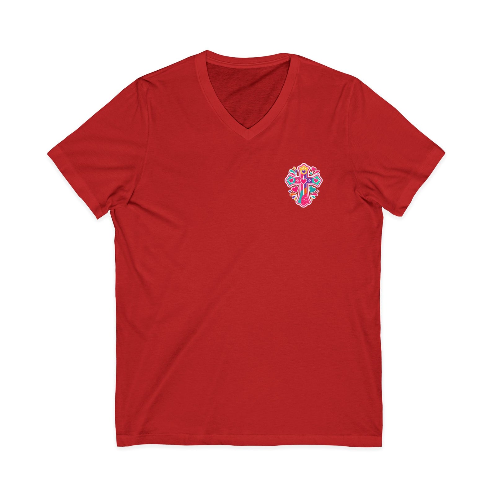 Christian V‑Neck Tee — "Warning I Tell Everyone About Jesus" Colorful Faith Shirt