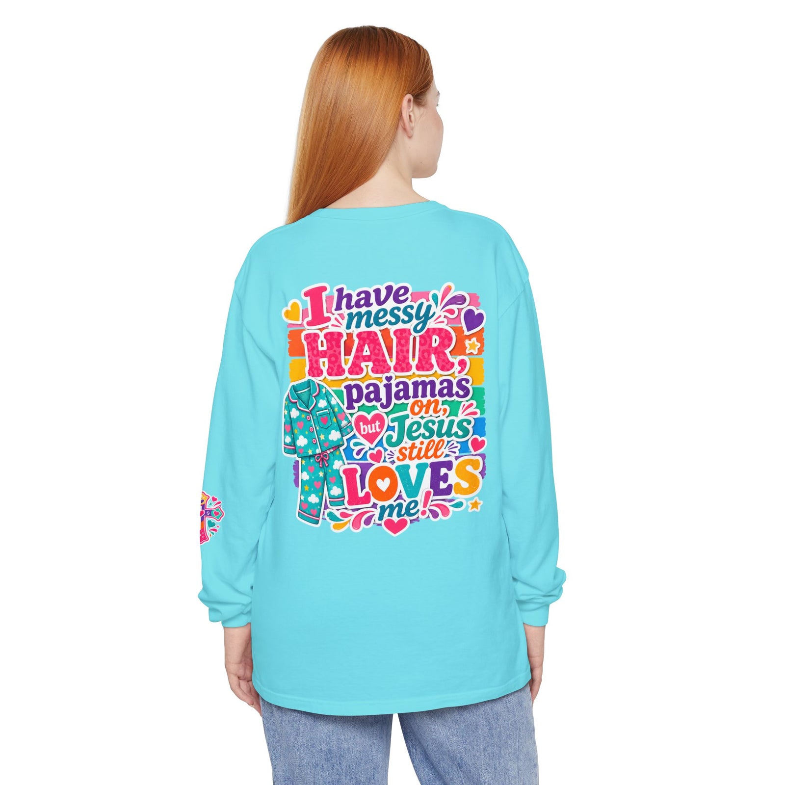 Christian Pajama Graphic Long Sleeve Tee — "...Jesus Still Loves Me"
