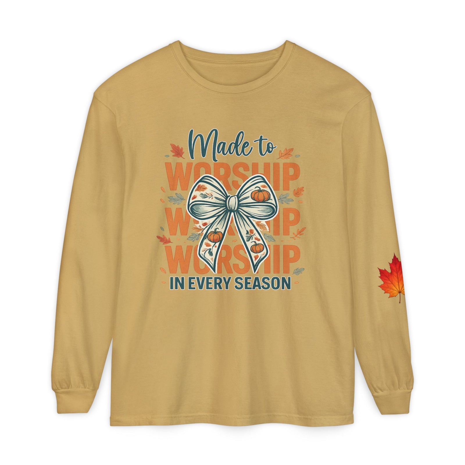 Long Sleeve Tee — "Made to Worship in Every Season" Fall Faith Shirt