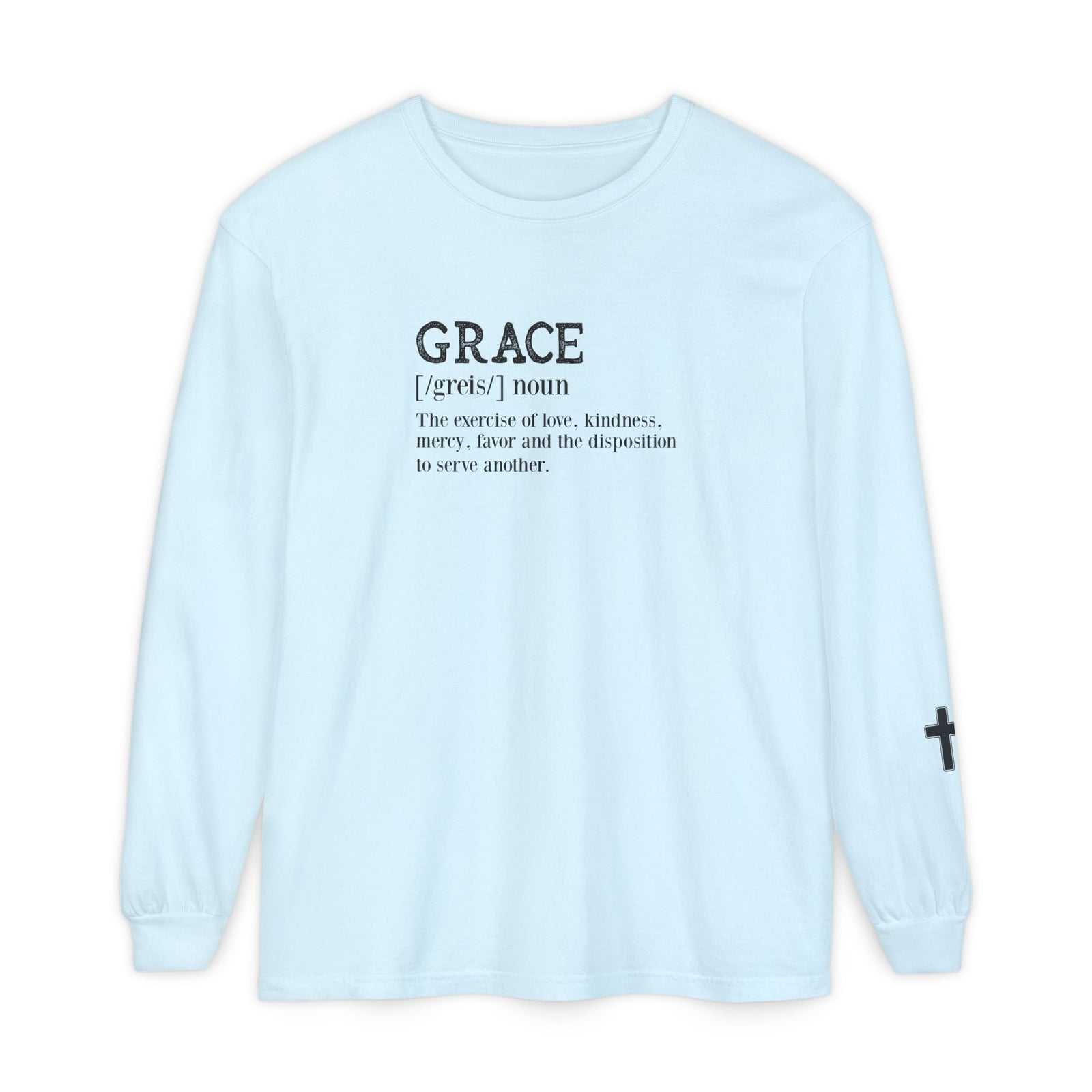 Grace Definition Long Sleeve Shirt — Christian Faith Cross Tee