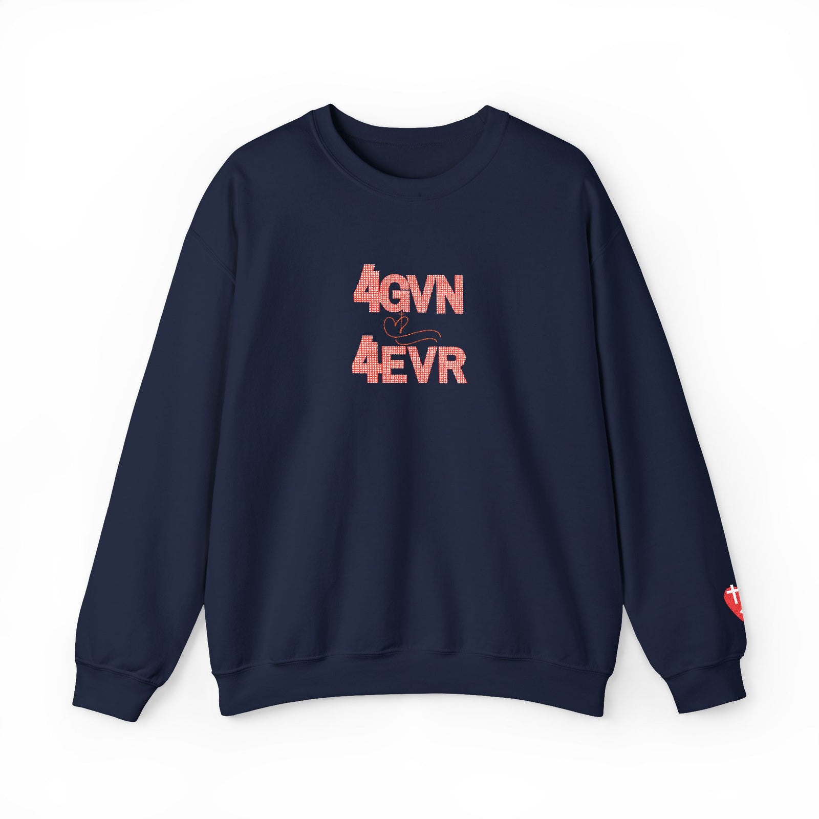 Crewneck Sweatshirt — 'AGAIN NEVER' Floral Text Design, White Cozy Pullover