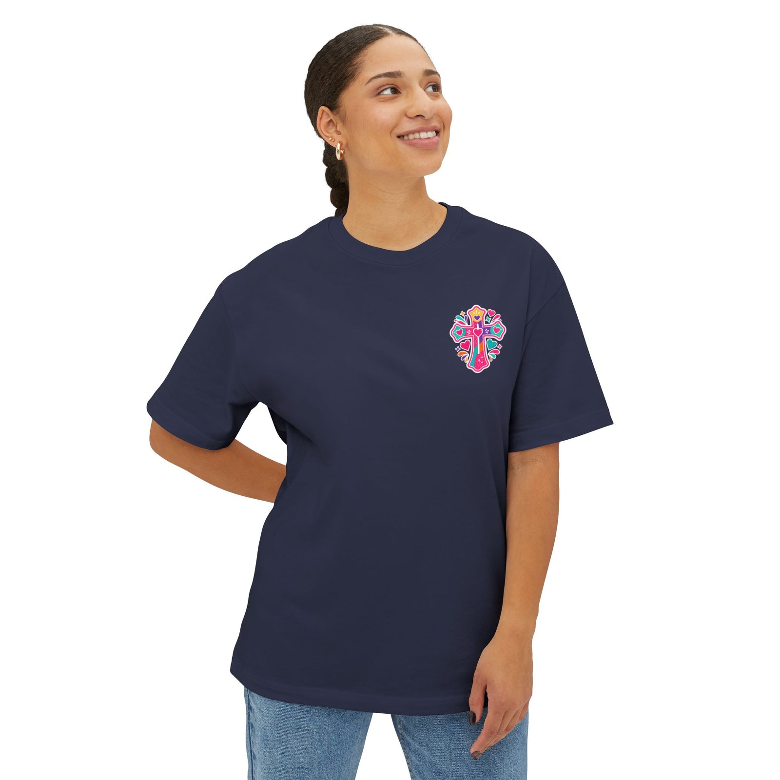 Christian Tee — "I Have Messy Hair, Pajamas On, But Jesus Still Loves Me" Boxy T-Shirt