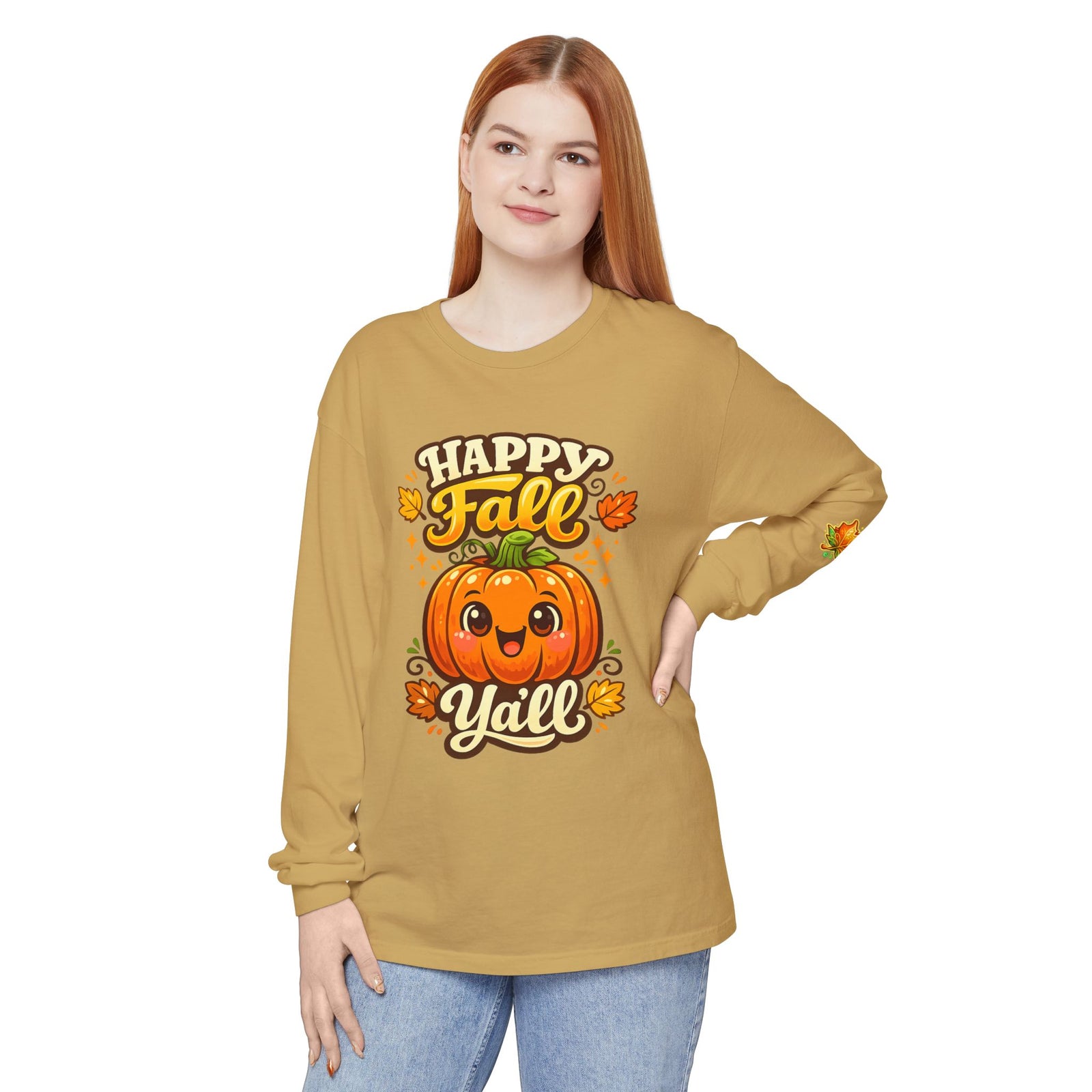 Happy Fall Y'all Long Sleeve Tee — Cute Pumpkin Autumn Shirt