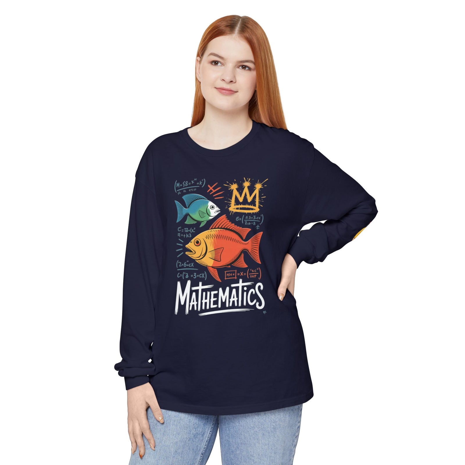 Fish Math Long Sleeve Tee — Cute Brainy Fish Graphic Shirt