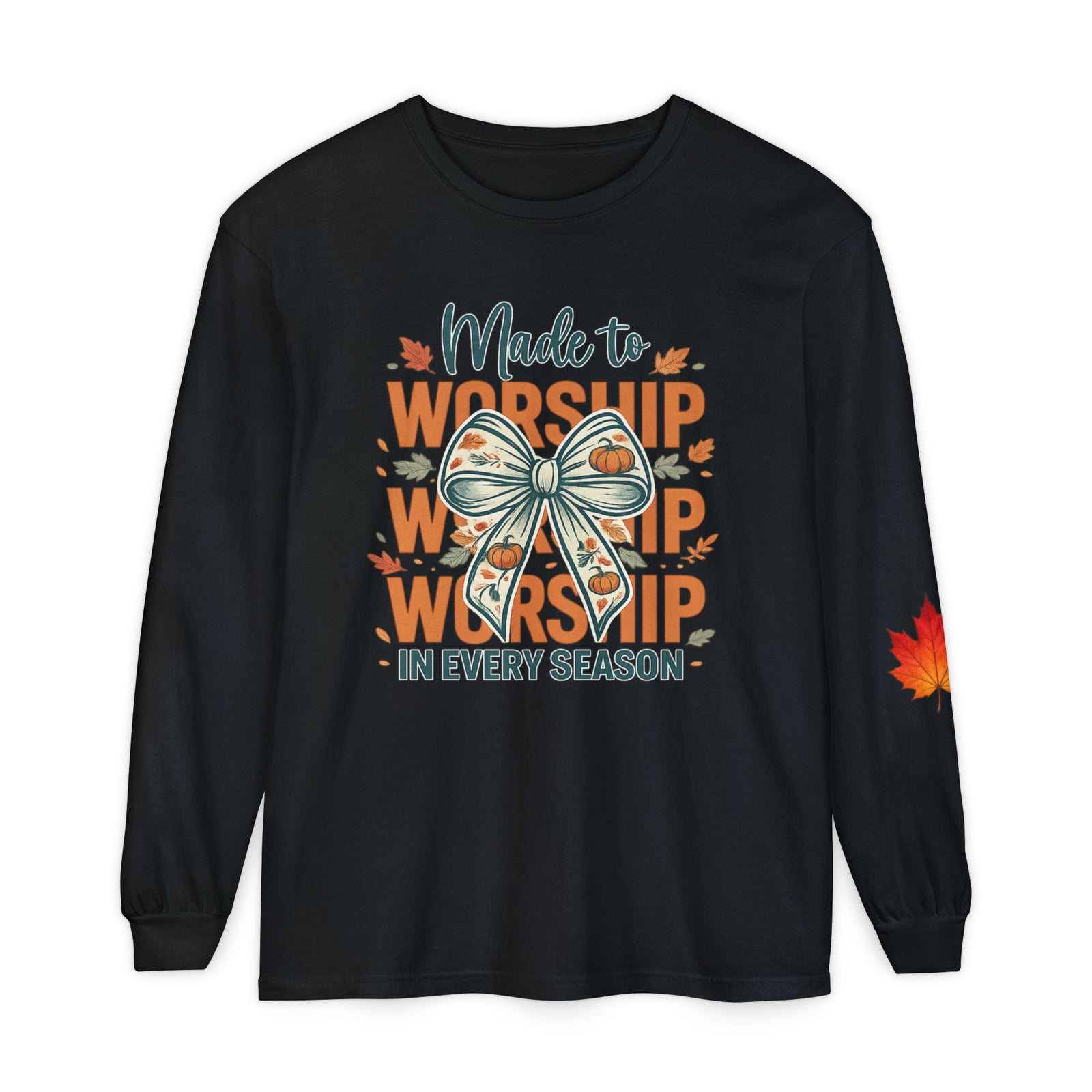 Long Sleeve Tee — "Made to Worship in Every Season" Fall Faith Shirt