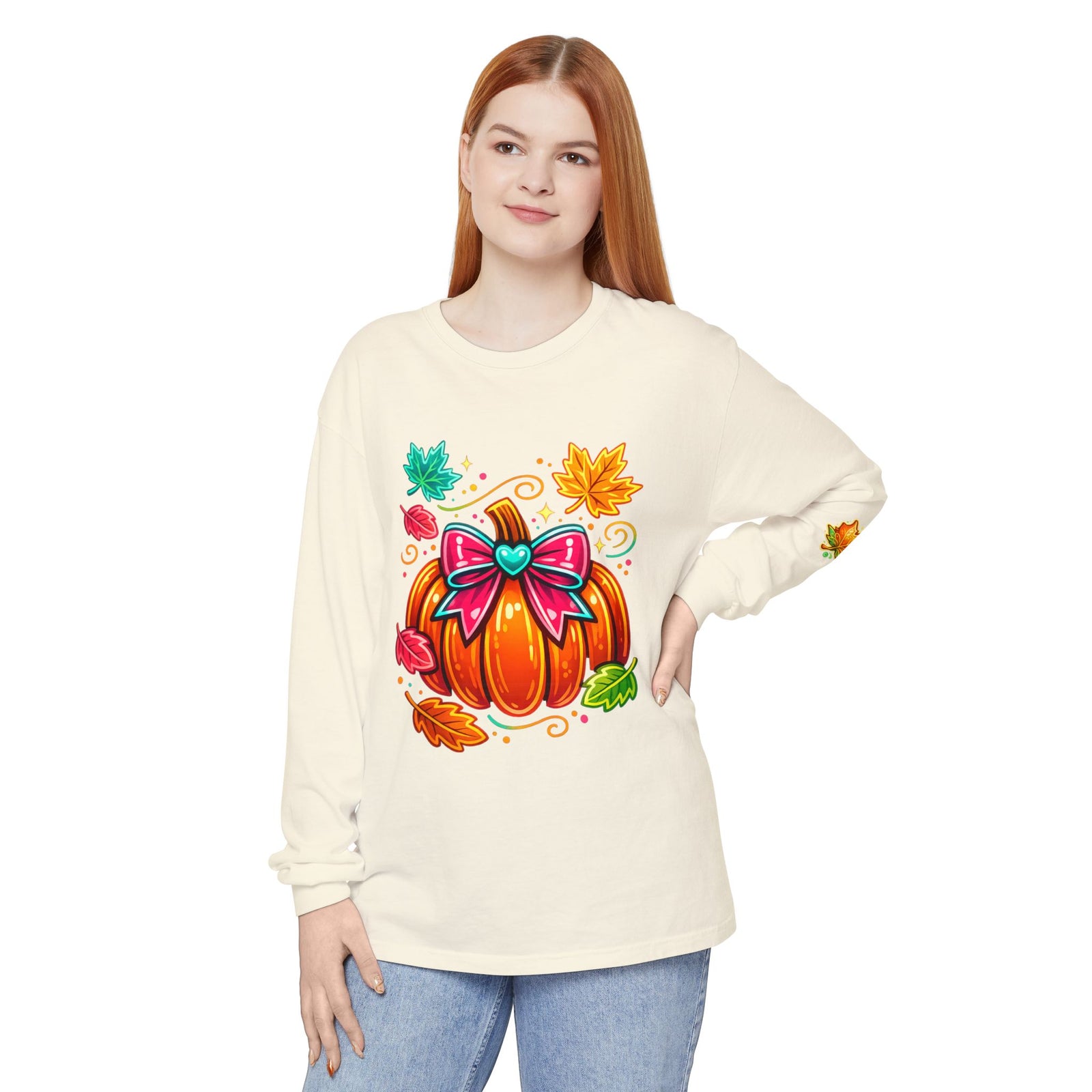 Autumn Pumpkin Bow Long Sleeve Tee