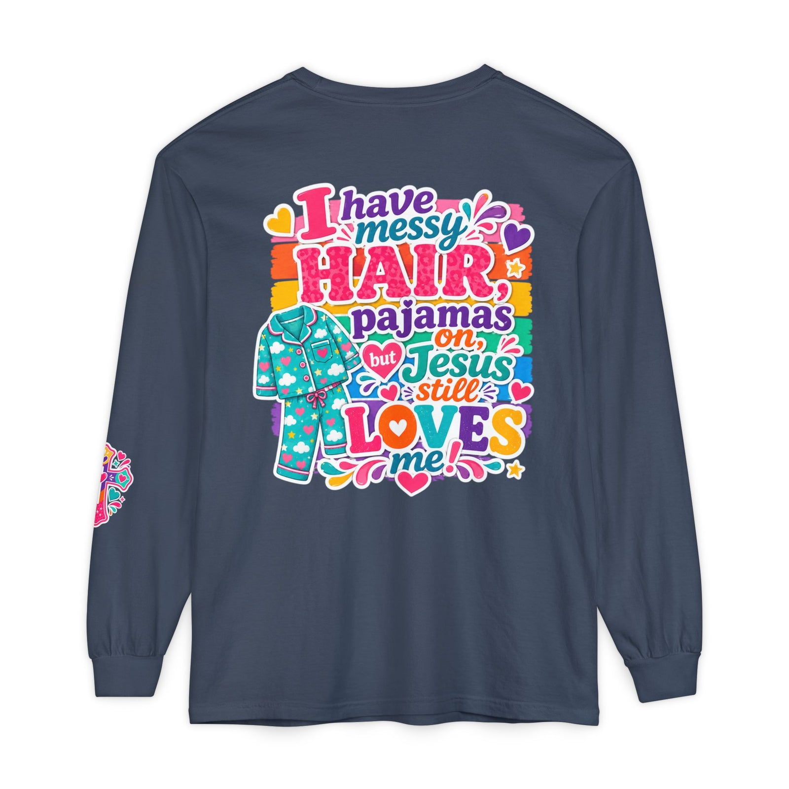 Christian Pajama Graphic Long Sleeve Tee — "...Jesus Still Loves Me"