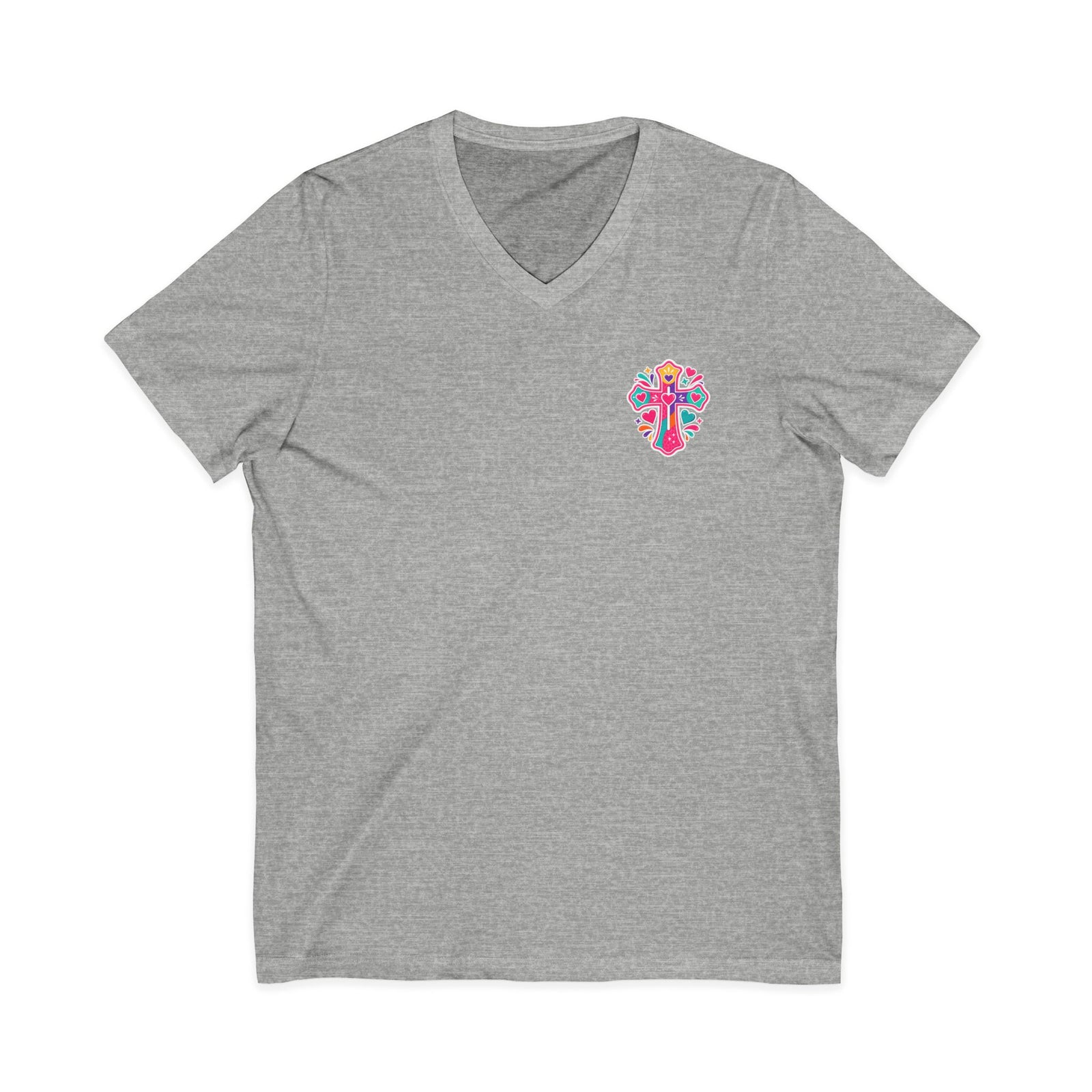 Christian V‑Neck Tee — "Warning I Tell Everyone About Jesus" Colorful Faith Shirt