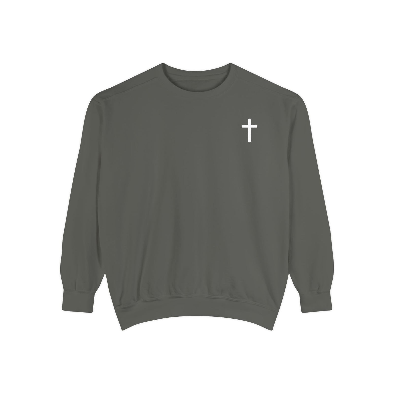 Christian Sweatshirt — Small Cross (Front) + "Jesus Loves You" Back
