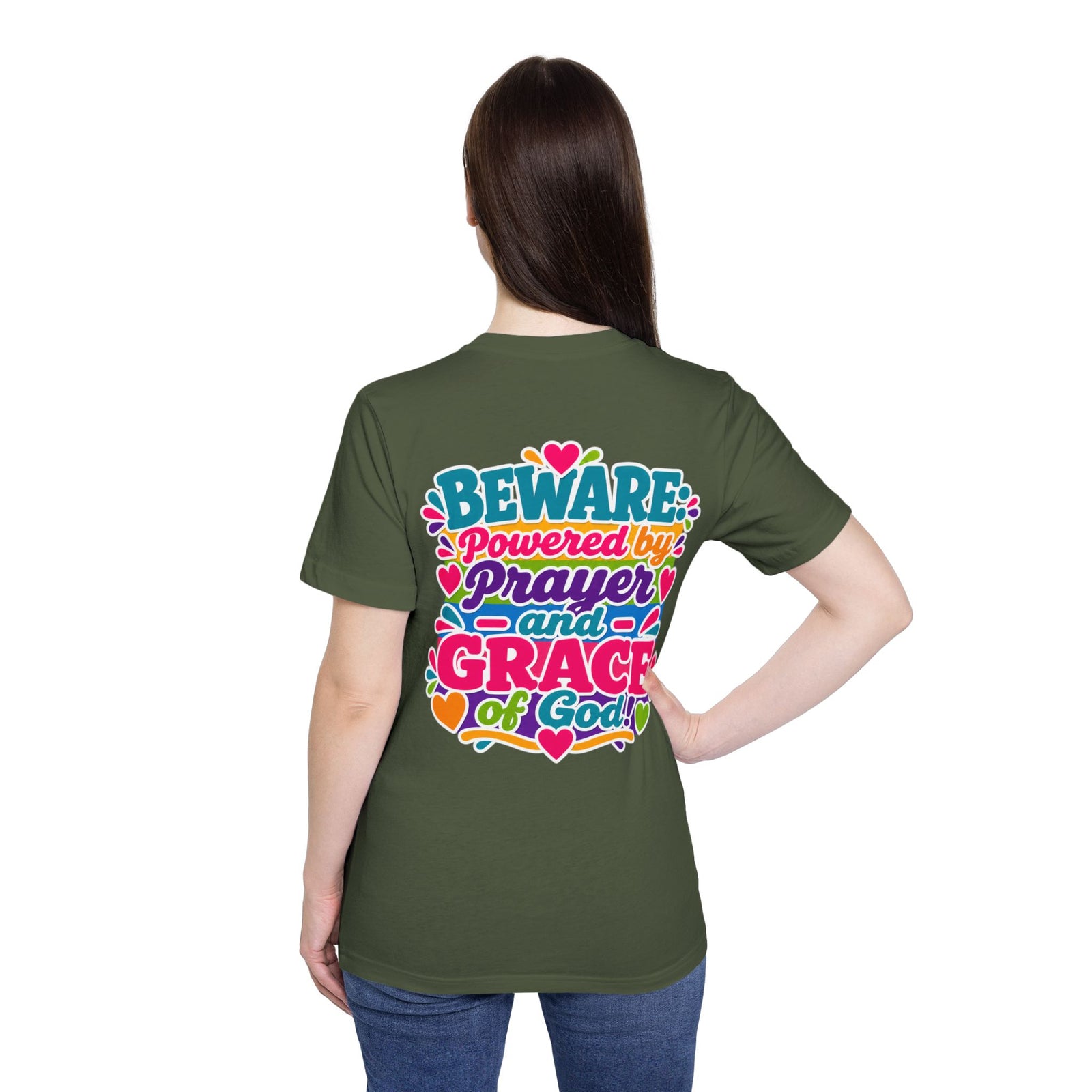 Christian Prayer & Grace T-Shirt — “Beware: Powered by Prayer and Grace of God”