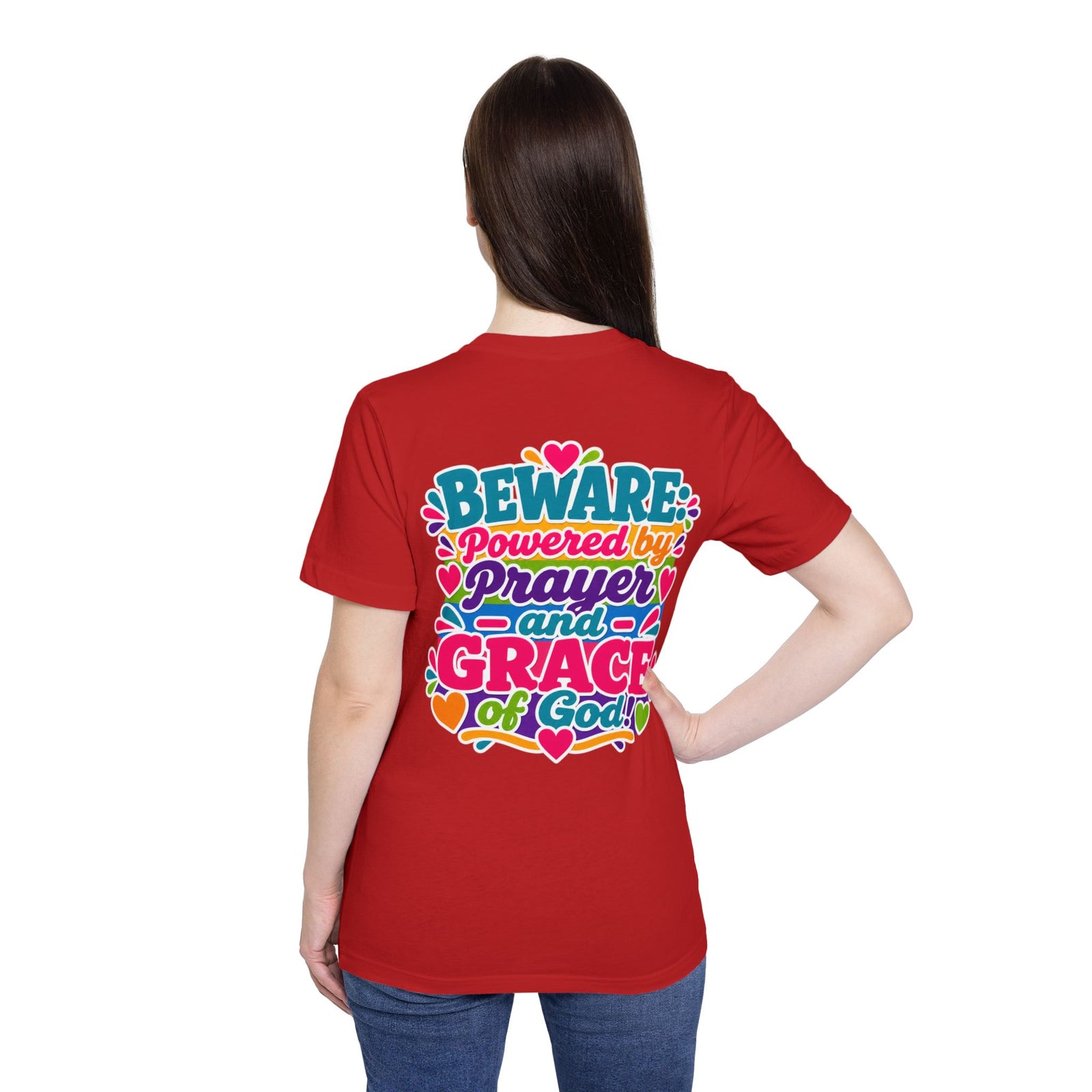 Christian Prayer & Grace T-Shirt — “Beware: Powered by Prayer and Grace of God”