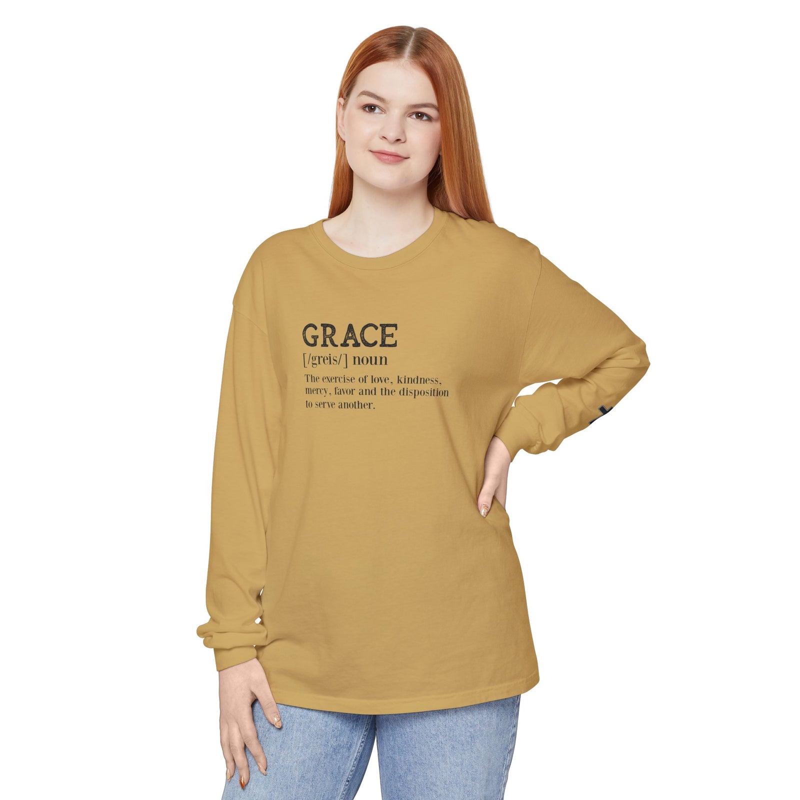 Grace Definition Long Sleeve Shirt — Christian Faith Cross Tee