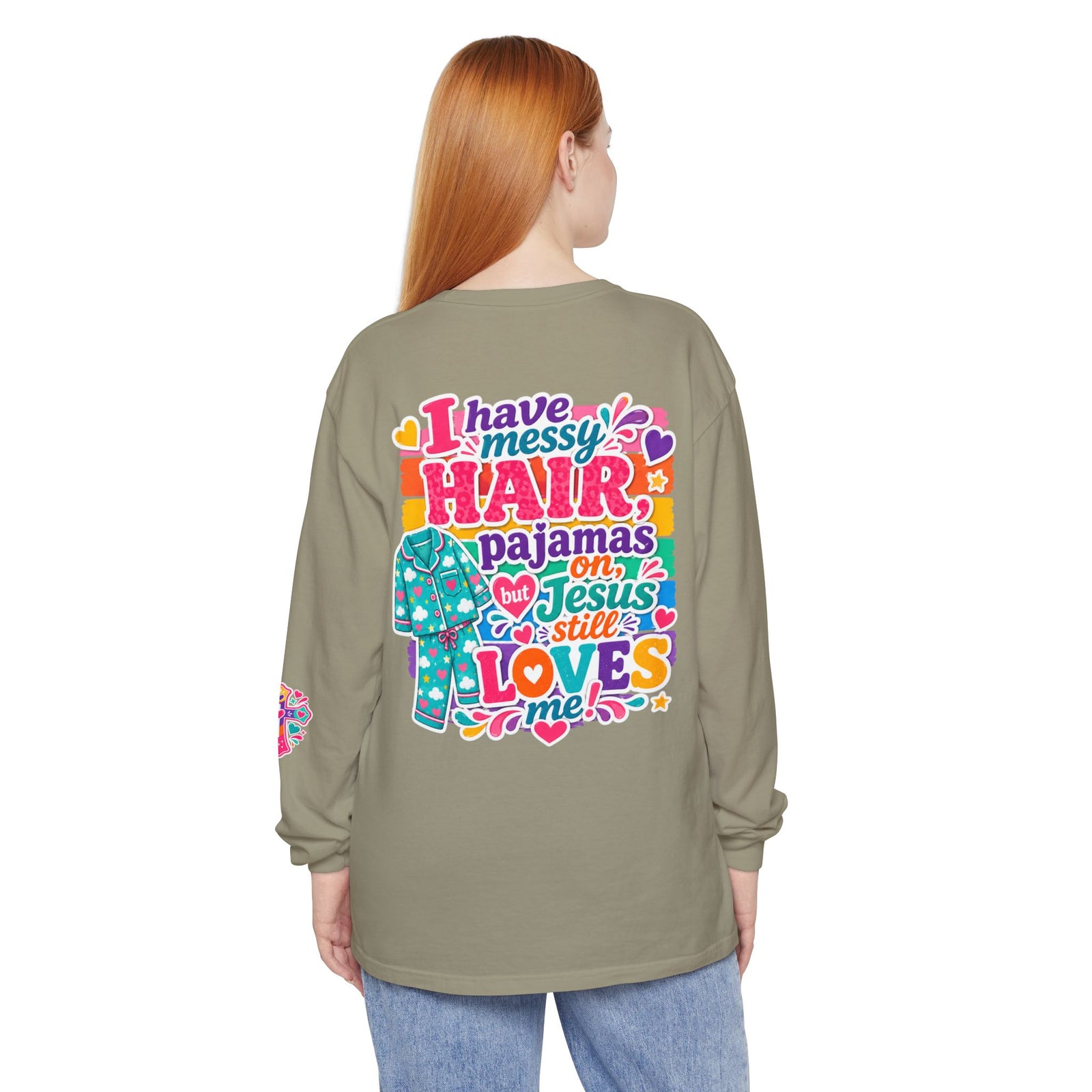 Christian Pajama Graphic Long Sleeve Tee — "...Jesus Still Loves Me"