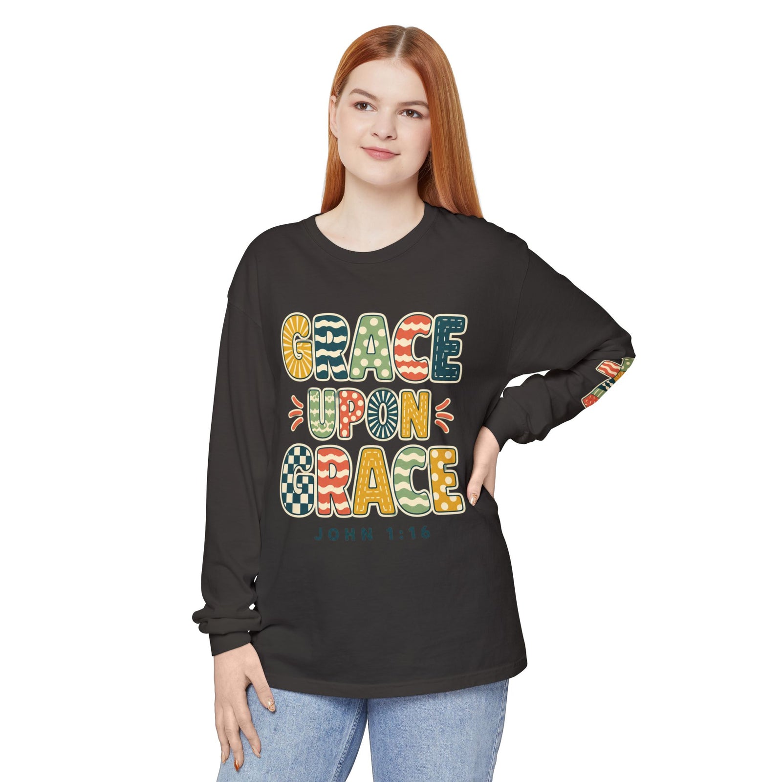 Grace Upon Grace Long Sleeve T-Shirt — John 1:16 Christian Tee