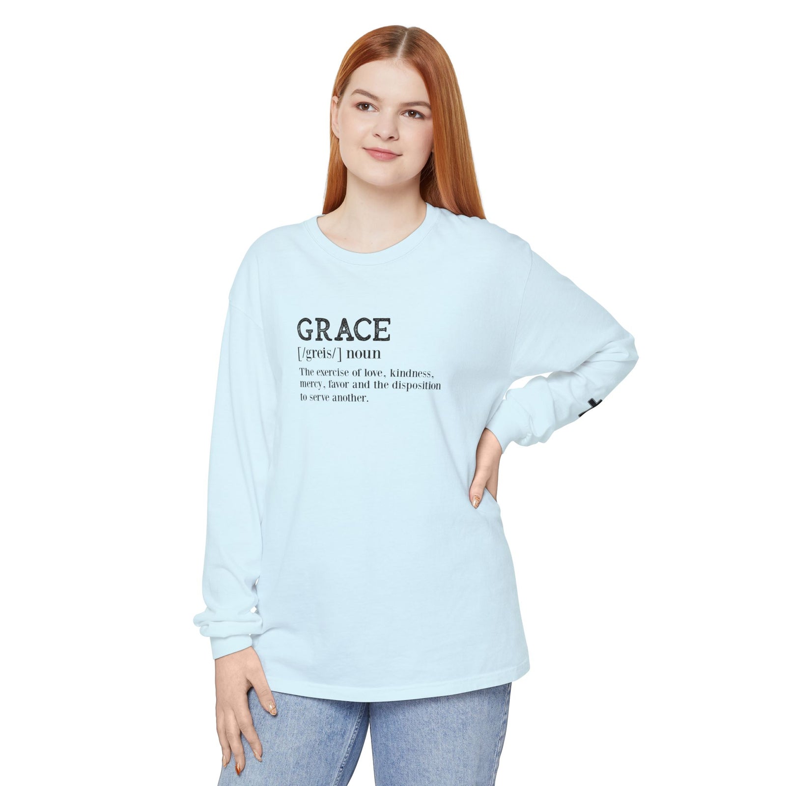 Grace Definition Long Sleeve Shirt — Christian Faith Cross Tee
