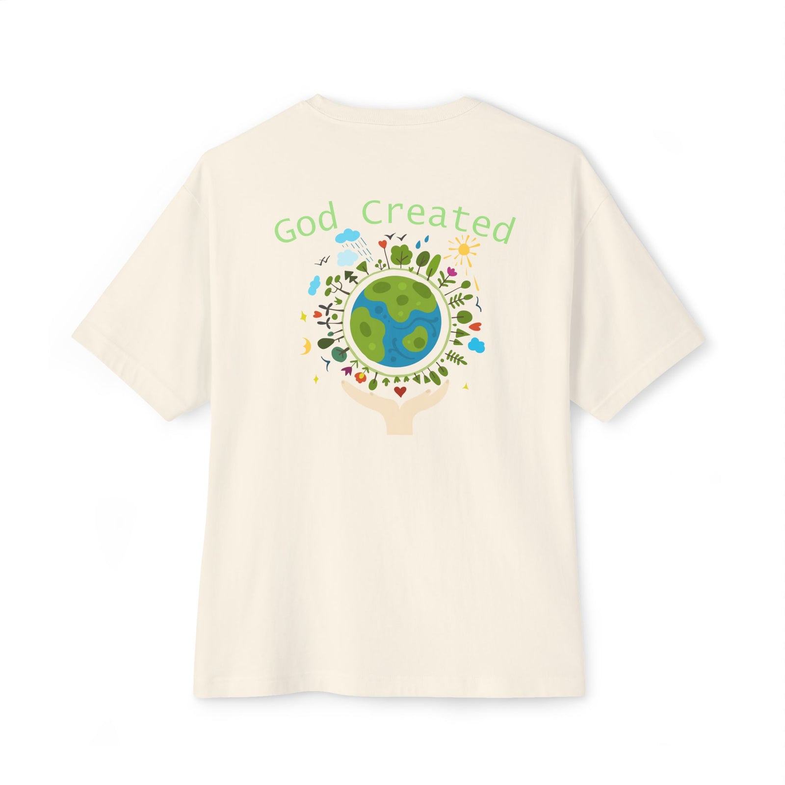 T-Shirt — "God Created" Earth Graphic Tee (Eco, Faith & Nature Love)