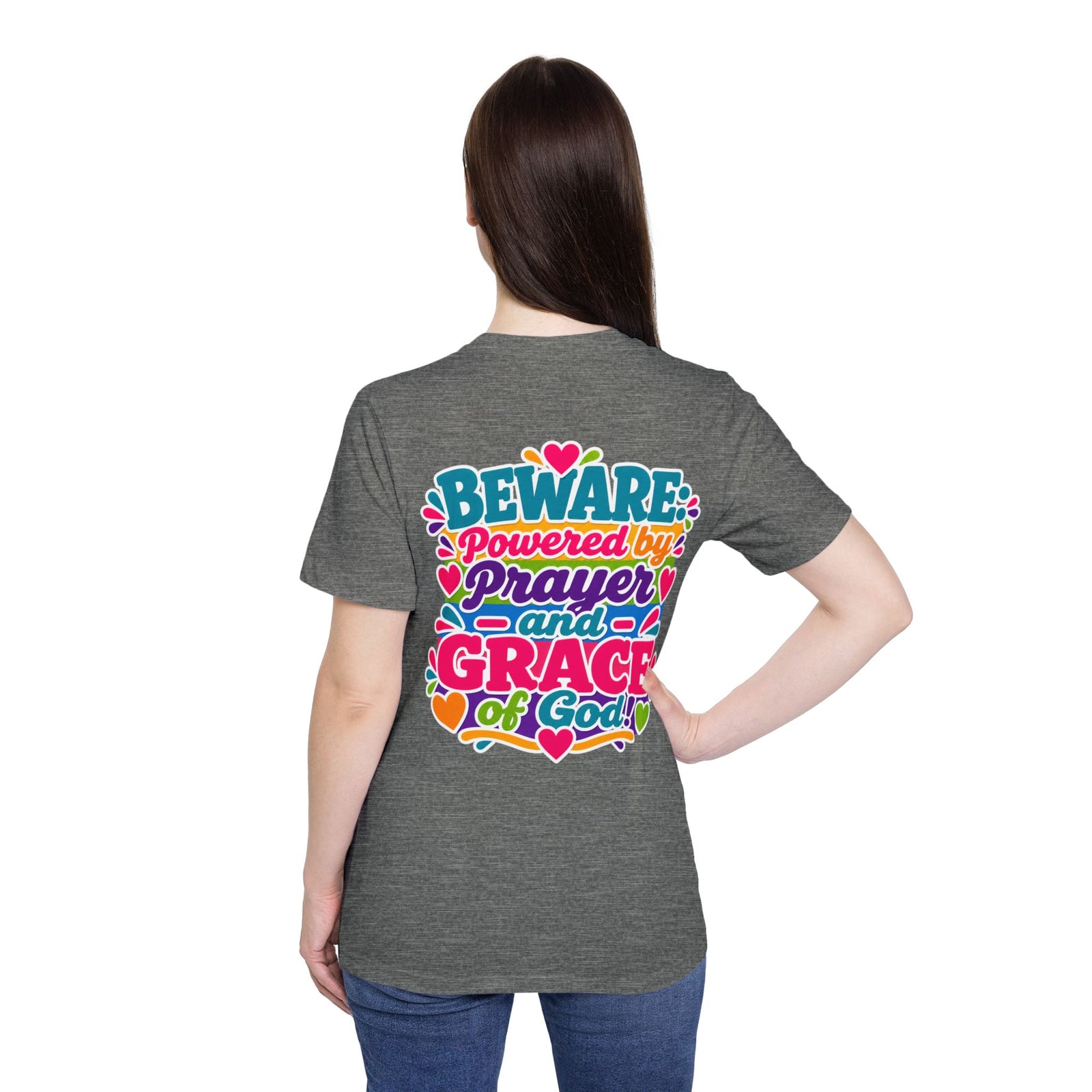 Christian Prayer & Grace T-Shirt — “Beware: Powered by Prayer and Grace of God”
