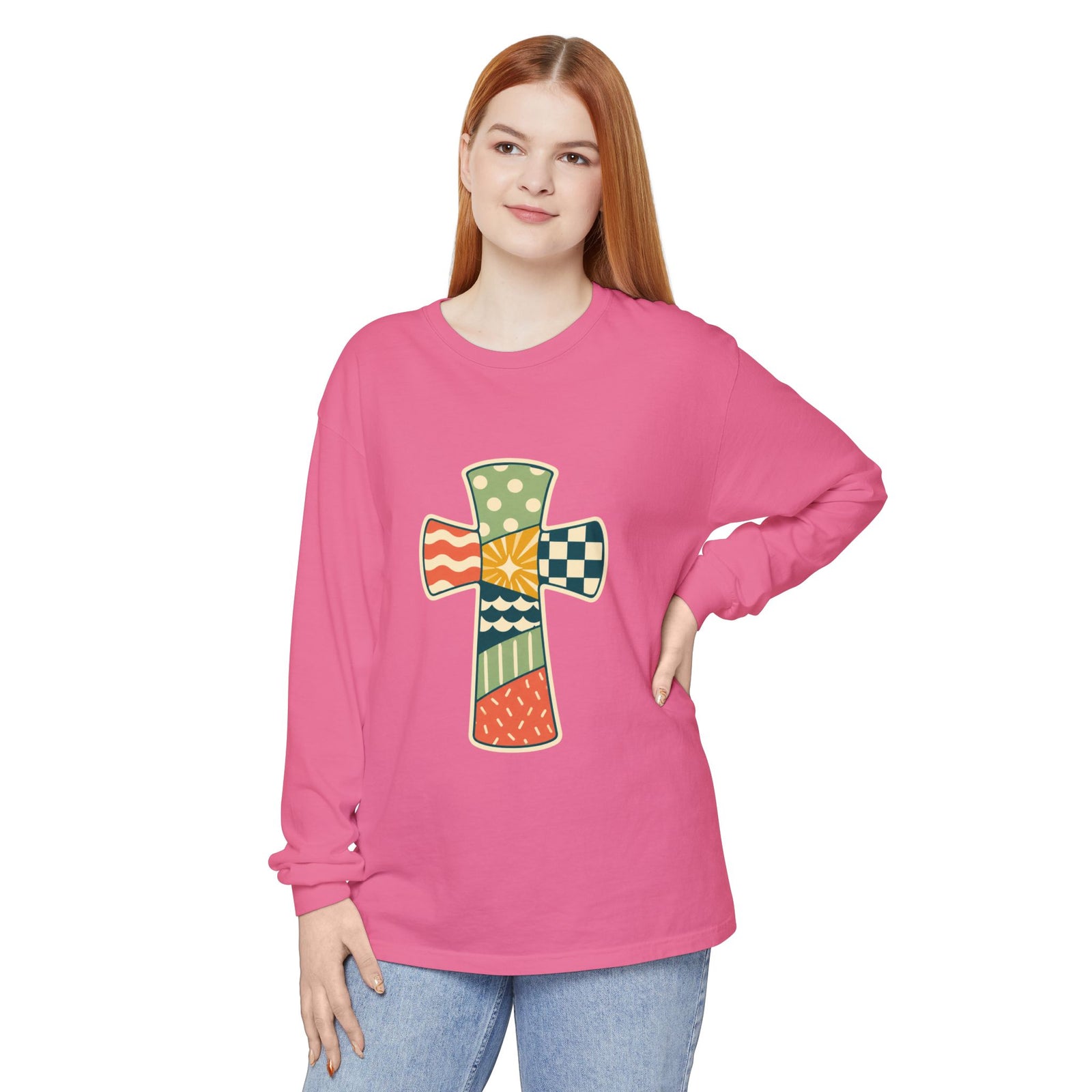 Patchwork Cross Long Sleeve T-Shirt