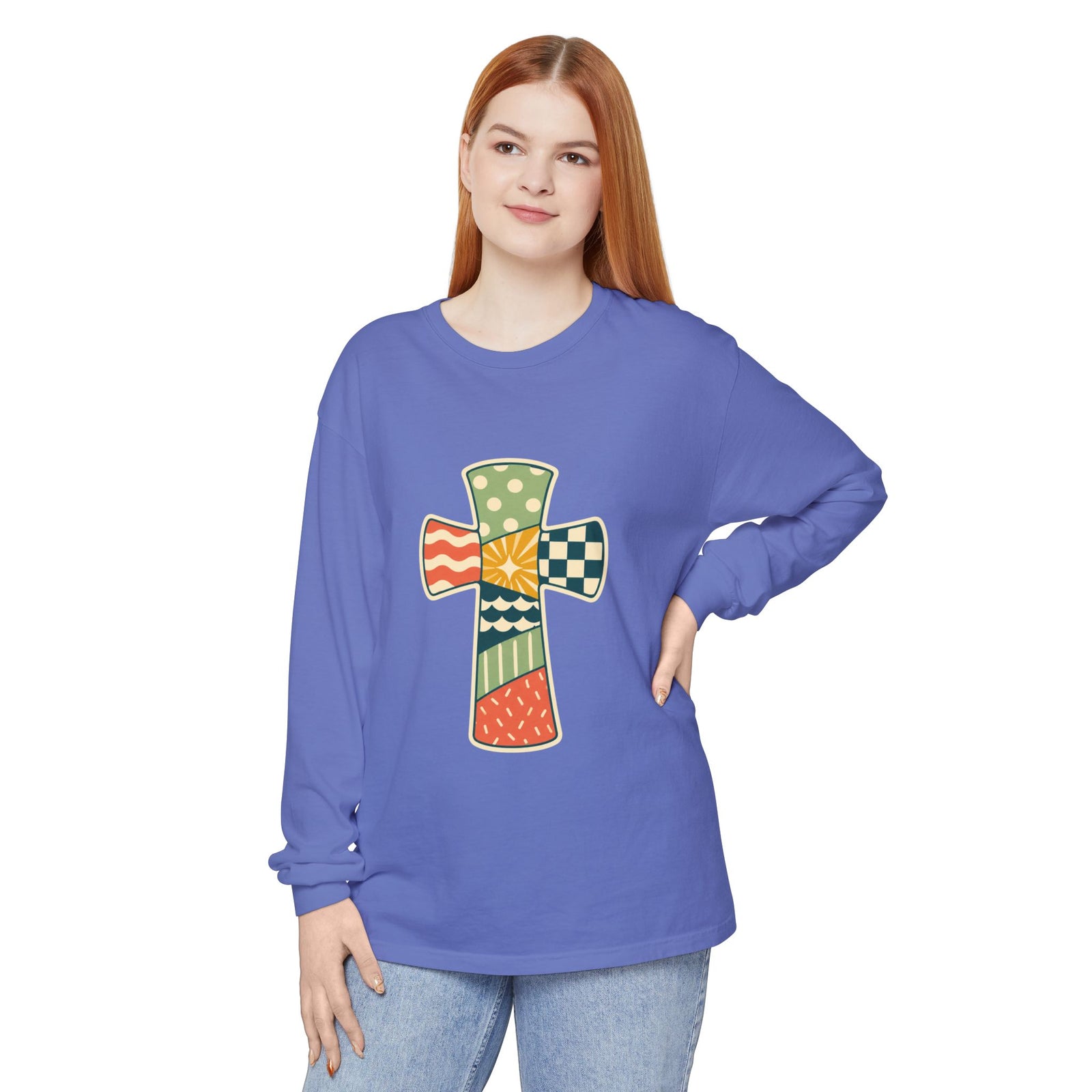 Patchwork Cross Long Sleeve T-Shirt