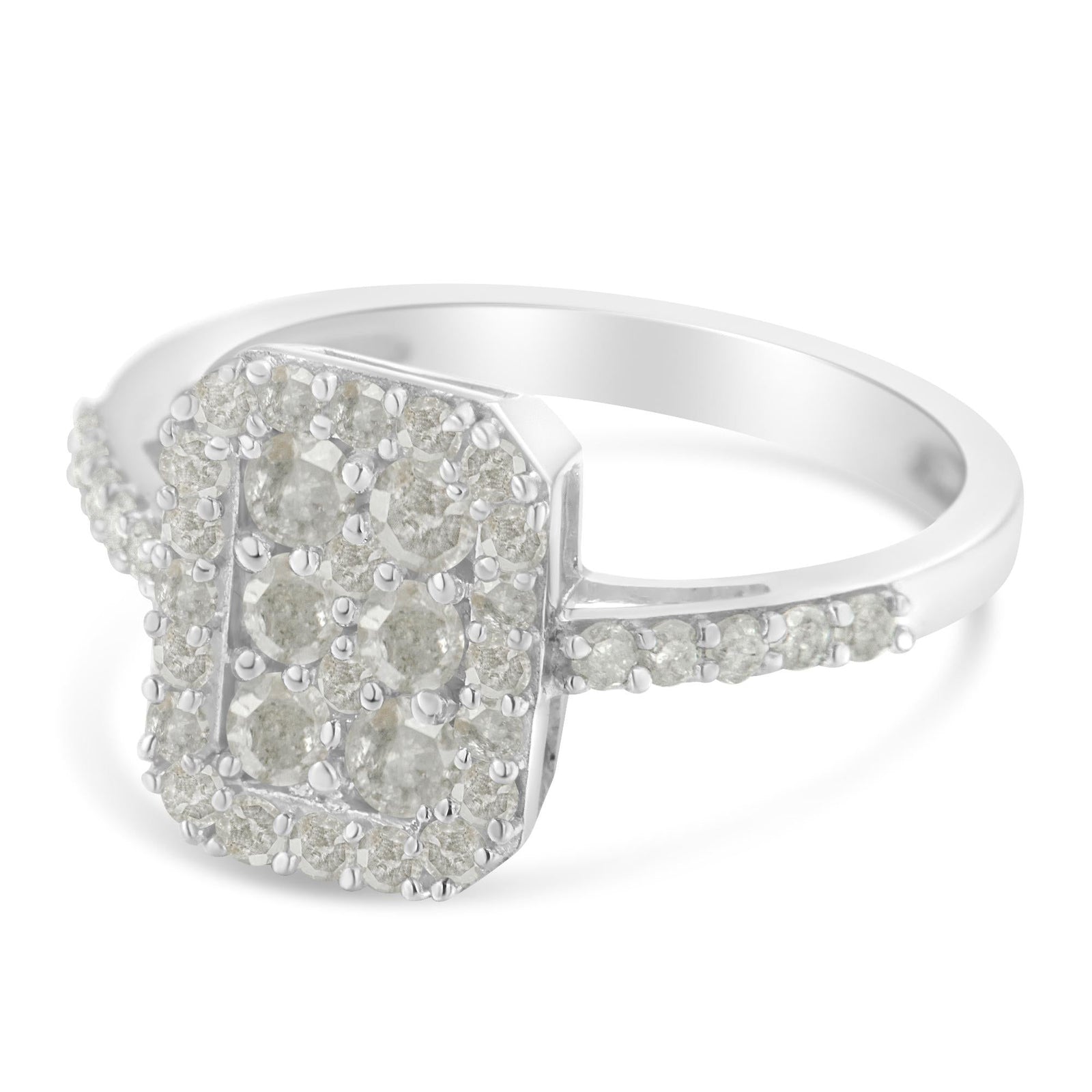 Sterling Silver Emerald Halo Diamond Ring 1.0 Ct