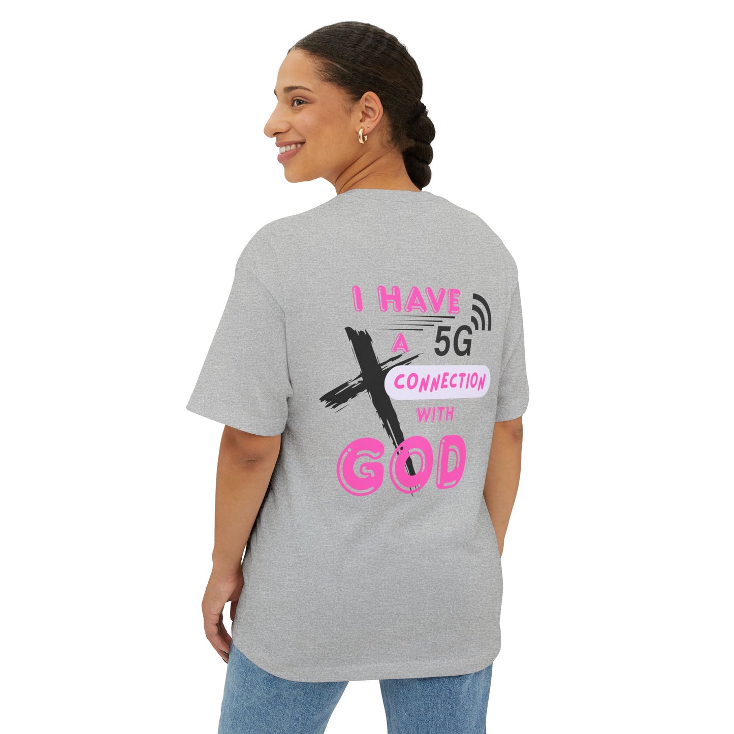 5G Connection with God Oversized Tee — Christian Graphic Boxy T-Shirt